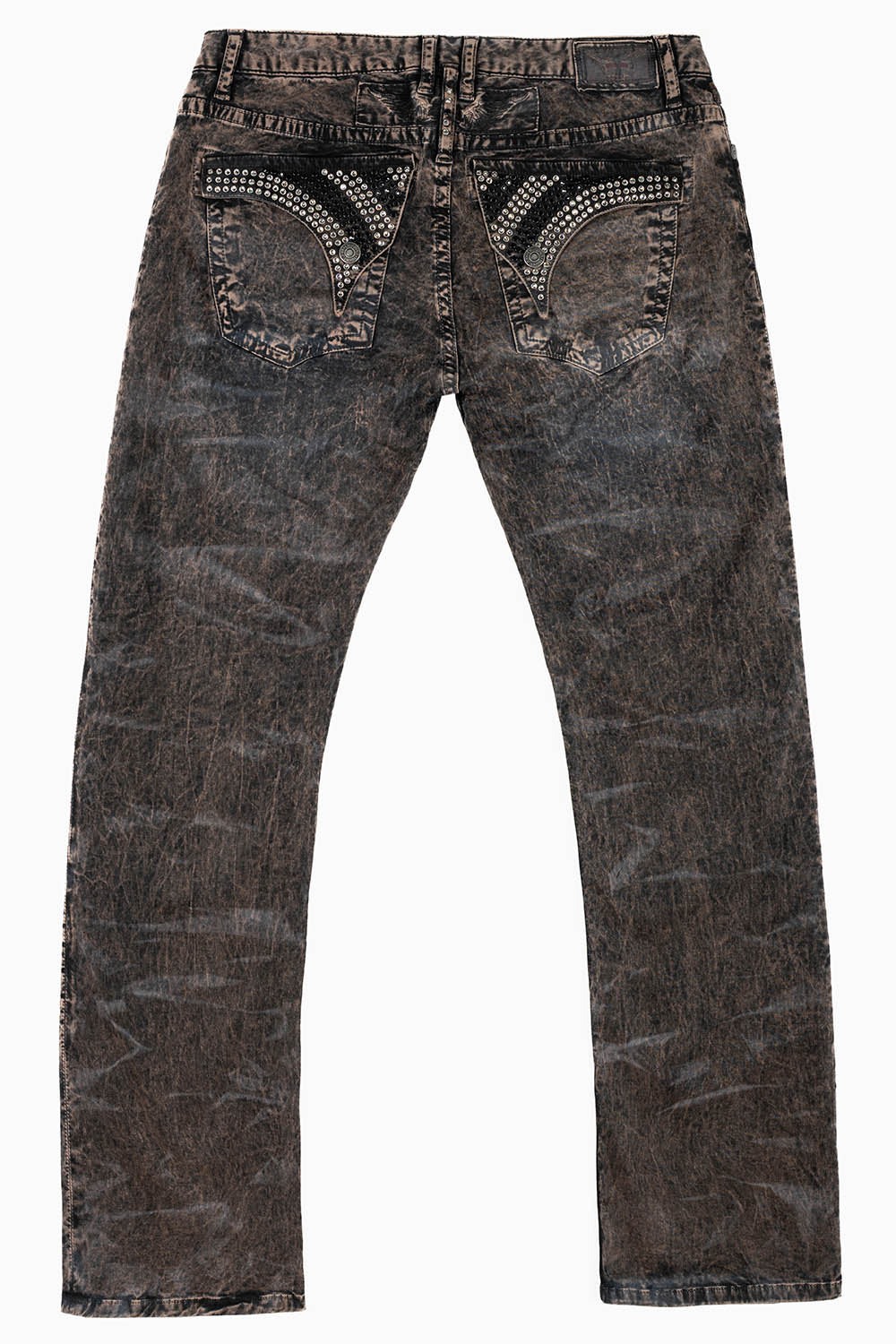 MENS CLASSIC STRAIGHT LEG LONG FLAP JEANS IN BROWN THUNDER WITH CRYSTALS