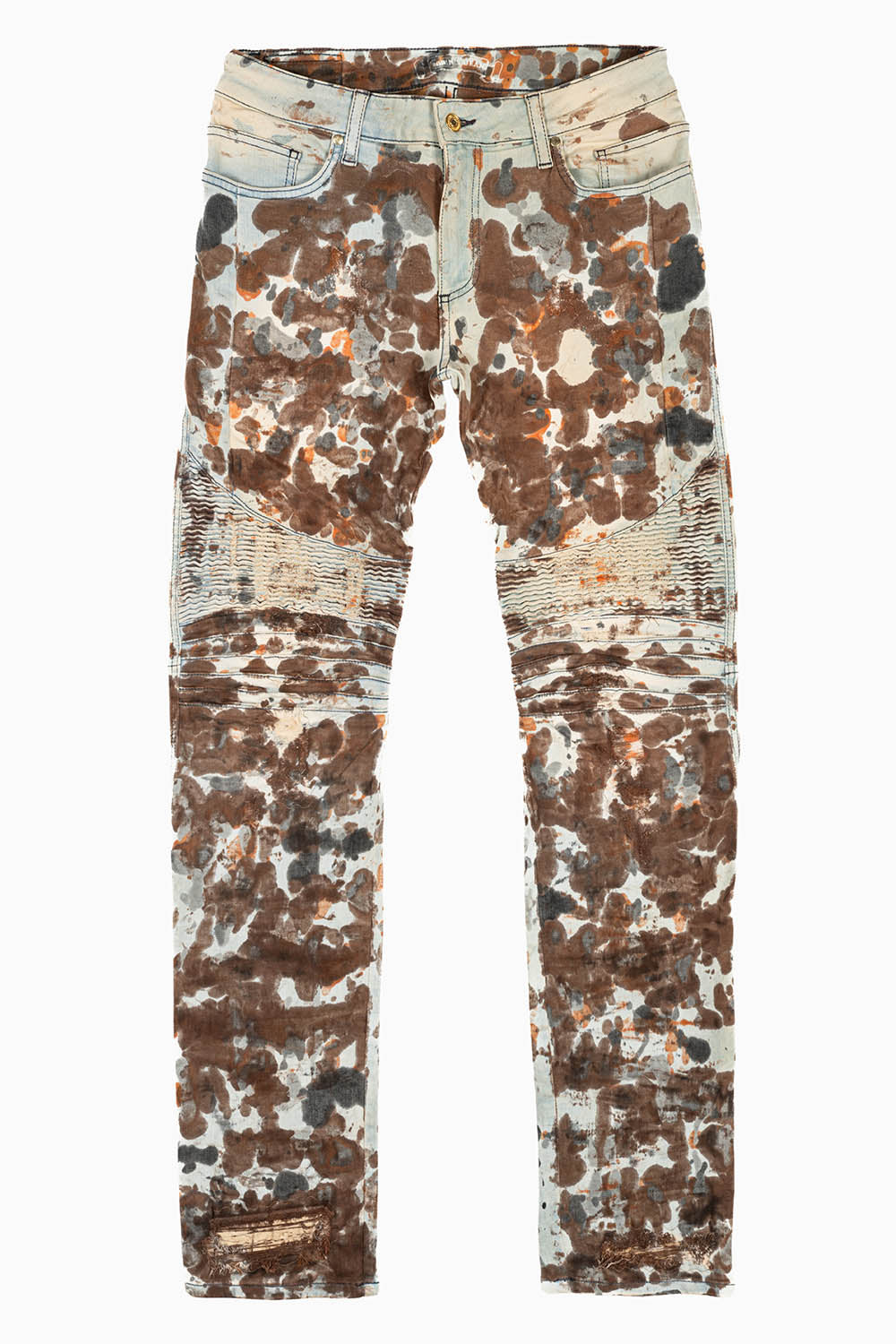 MENS BIKER JEANS WITH FLAP IN DESERT RAOUL BROKEN REPAIRED WASH WITH CRYSTALS