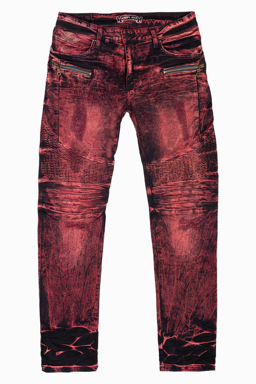 MENS BIKER JEANS RED/BLK YANKEE WASH