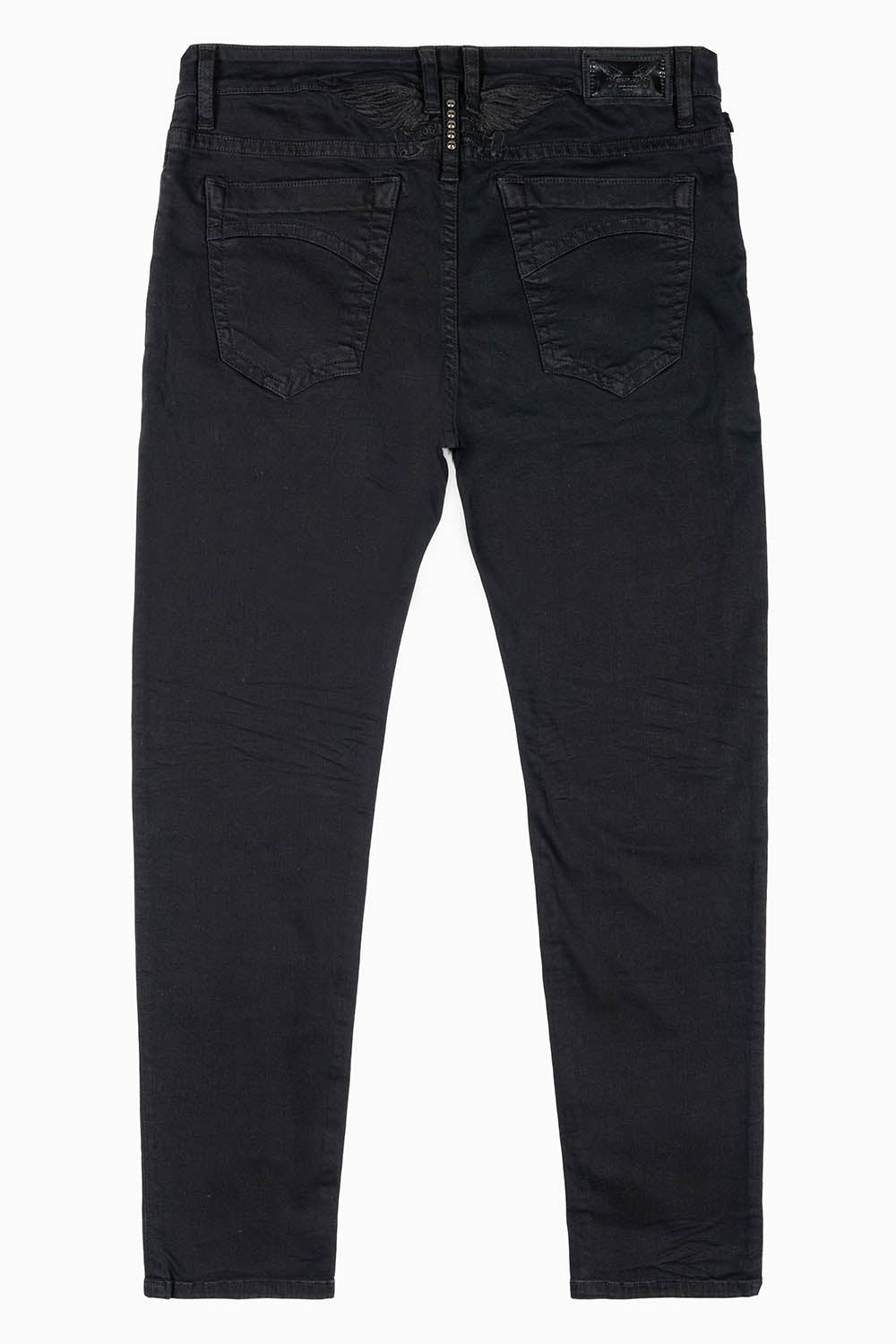 MENS SKINNY JEANS IN PURE BLACK WASH WITH TONAL WING EMBROIDERY
