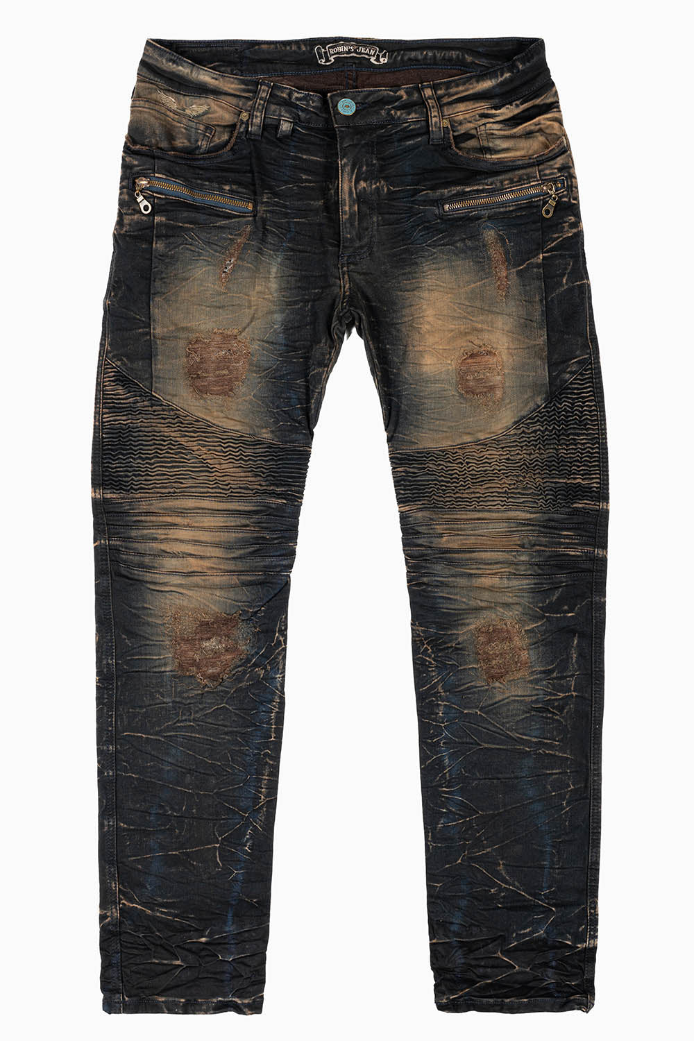 MENS BIKER JEANS IN OXIDO BROKEN BACKING WASH
