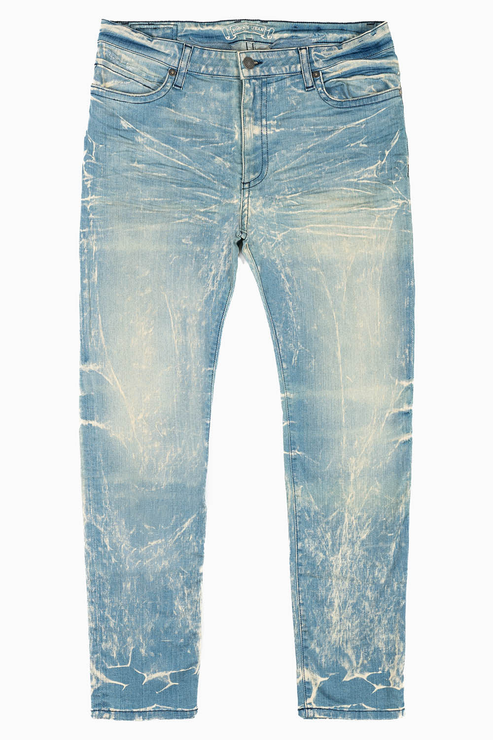 MENS SKINNY JEANS IN BLUE 4D LIGHT WASH WITH TONAL WING EMBROIDERY