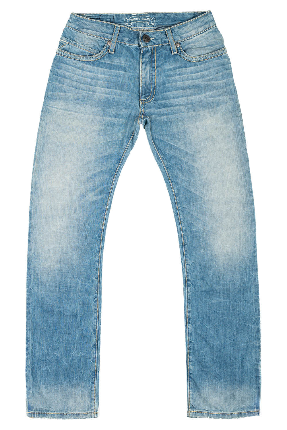 MENS CLASSIC STRAIGHT LEG JEAN IN BLUE THUNDER MEDIUM WASH WITH CRYSTALS AND NAILHEADS