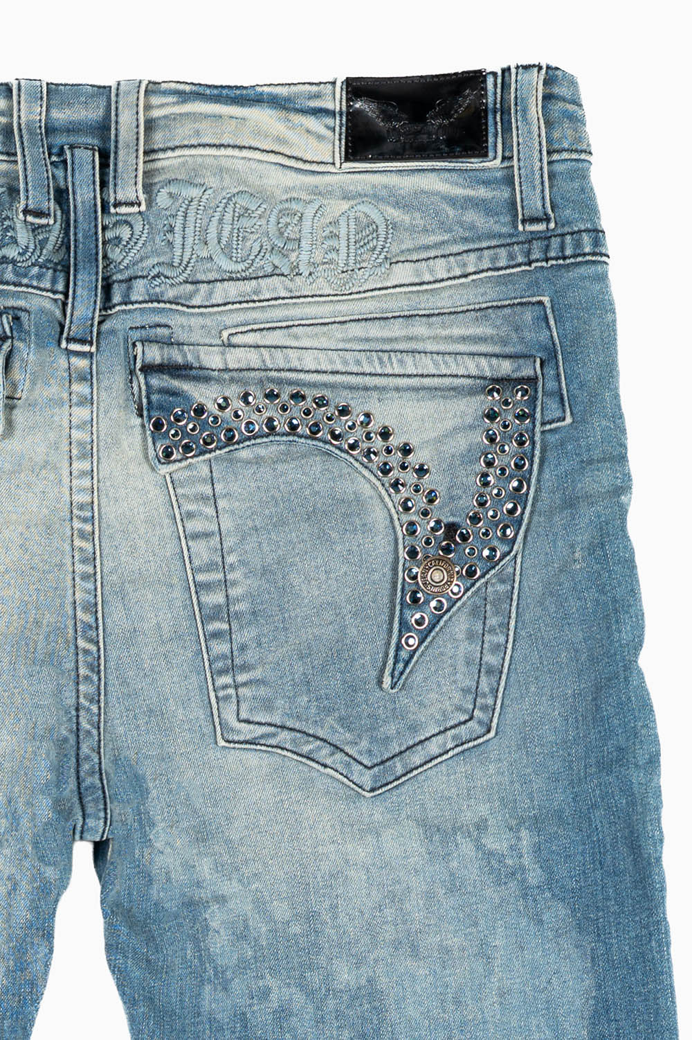 KILLER FLAP MENS SKINNY JEANS IN ODESSA VINTAGE MEDIUM WASH WITH MONTANA CRYSTALS
