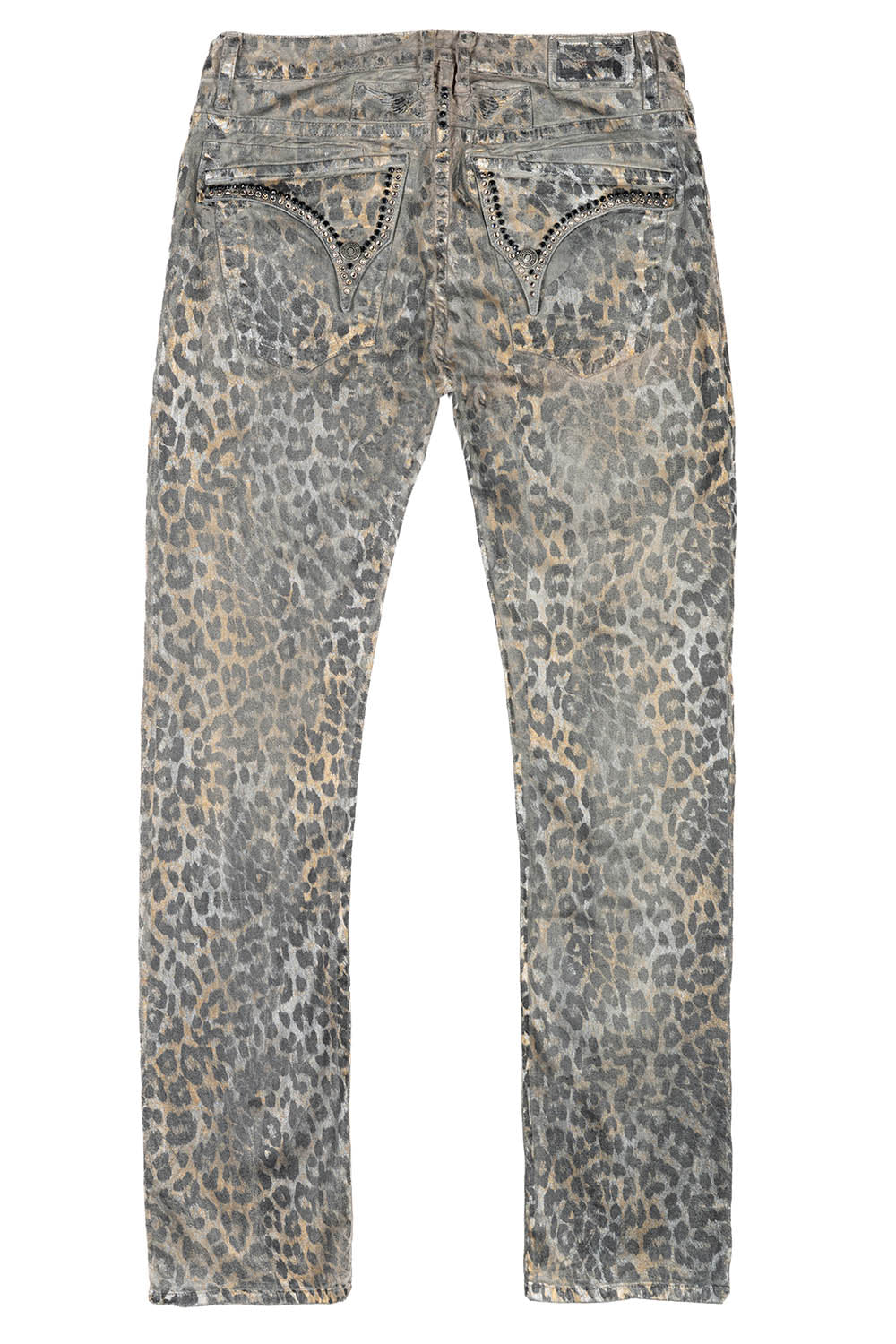 MENS CLASSIC STRAIGHT LEG LONG FLAP JEANS IN SAFARI GRAY WITH CRYSTALS