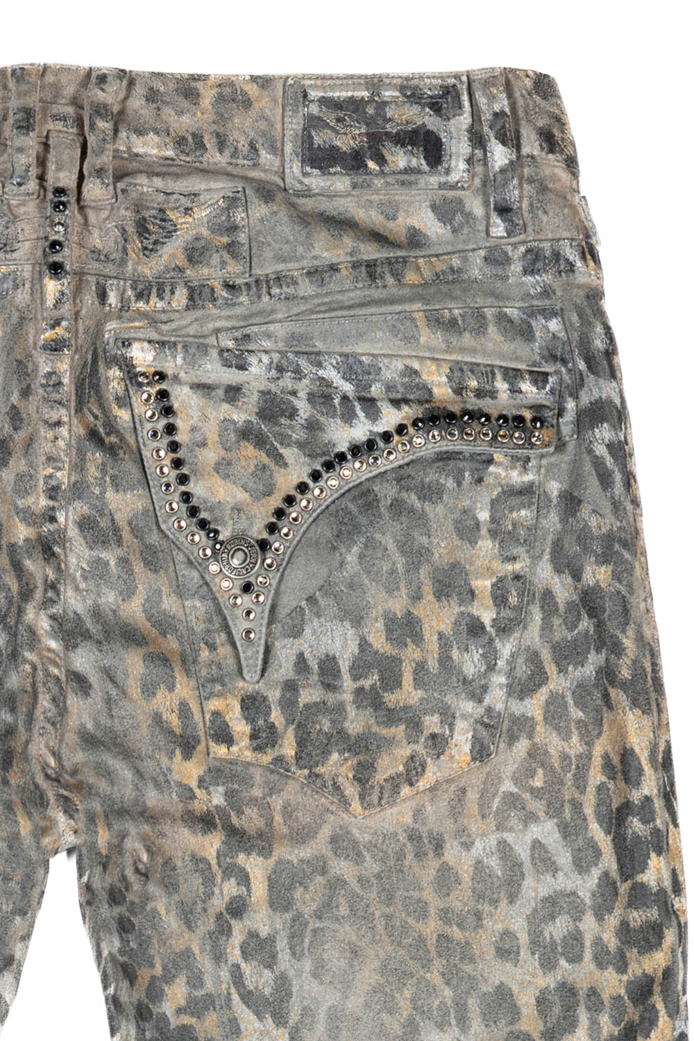 MENS CLASSIC STRAIGHT LEG LONG FLAP JEANS IN SAFARI GRAY WITH CRYSTALS