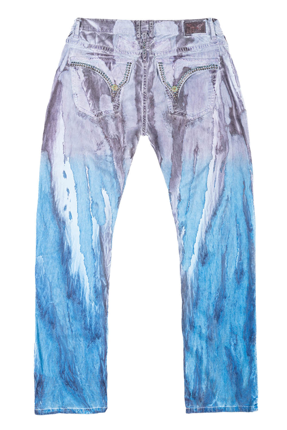 MENS CLASSIC STRAIGHT LEG LONG FLAP JEANS IN FIRE BLUE WITH CRYSTALS