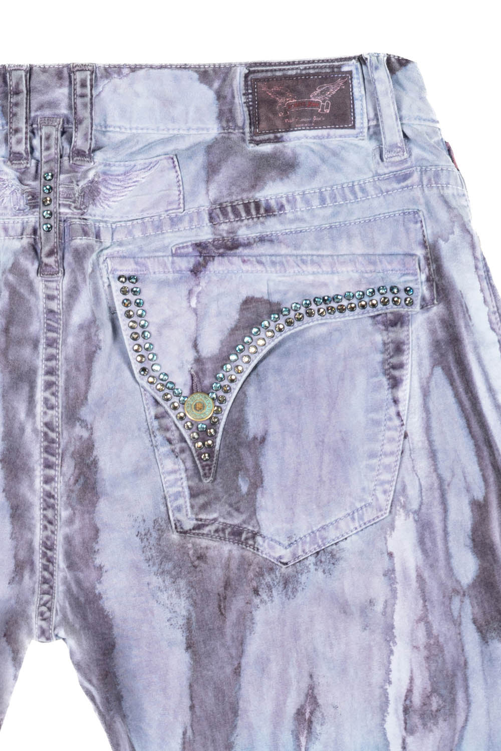 MENS CLASSIC STRAIGHT LEG LONG FLAP JEANS IN FIRE BLUE WITH CRYSTALS