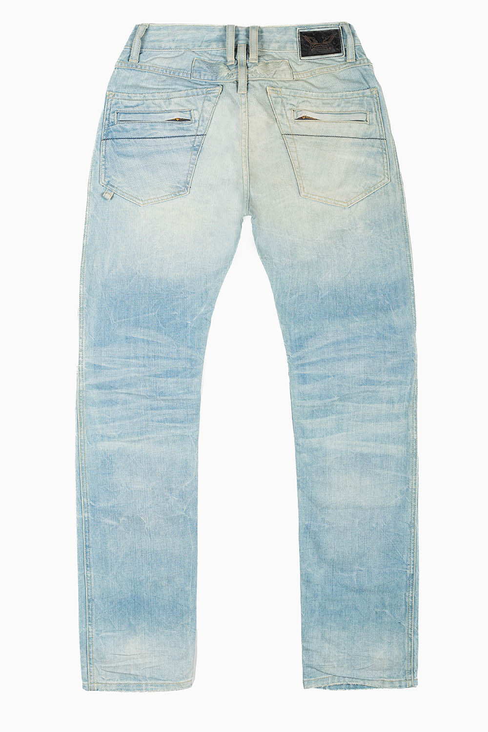 MOTO BIKER MEN'S SLIM STRAIGHT LEG JEANS IN BLUE THUNDER LIGHT WASH