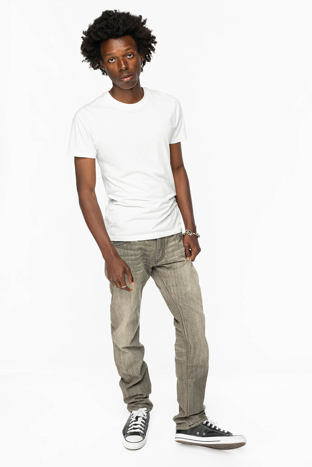 CLASSIC 5 POCKET SLIM LEG JEANS IN GREY 3D LIGHT WASH