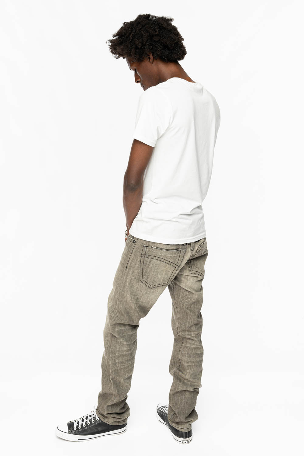 CLASSIC 5 POCKET SLIM LEG JEANS IN GREY 3D LIGHT WASH