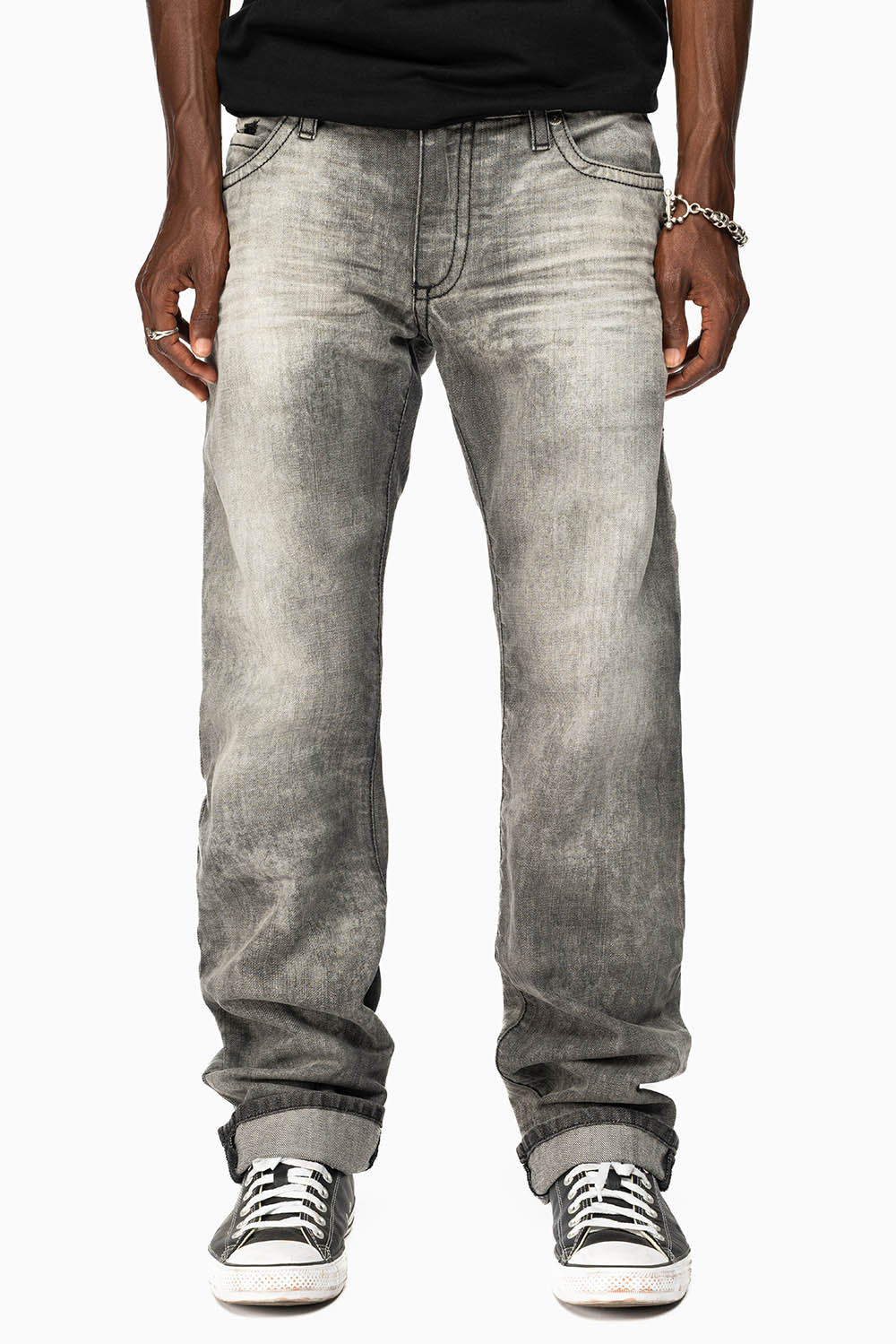 MENS DOUBLE BACK POCKET JEANS LIMITED EDITION WITH BLK DIAMOND CRYSTALS IN CHEROKEE WASH