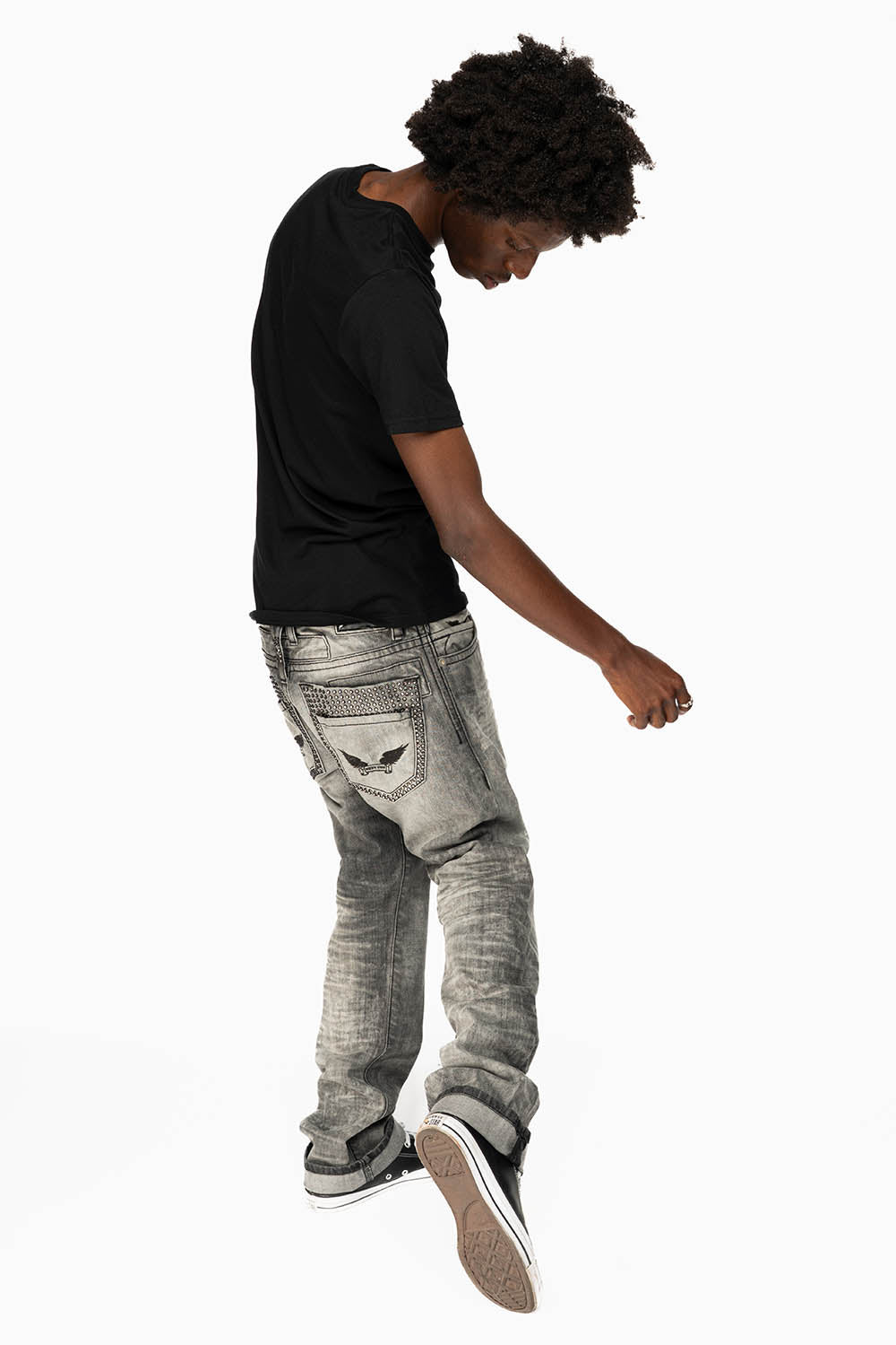 MENS DOUBLE BACK POCKET JEANS LIMITED EDITION WITH BLK DIAMOND CRYSTALS IN CHEROKEE WASH