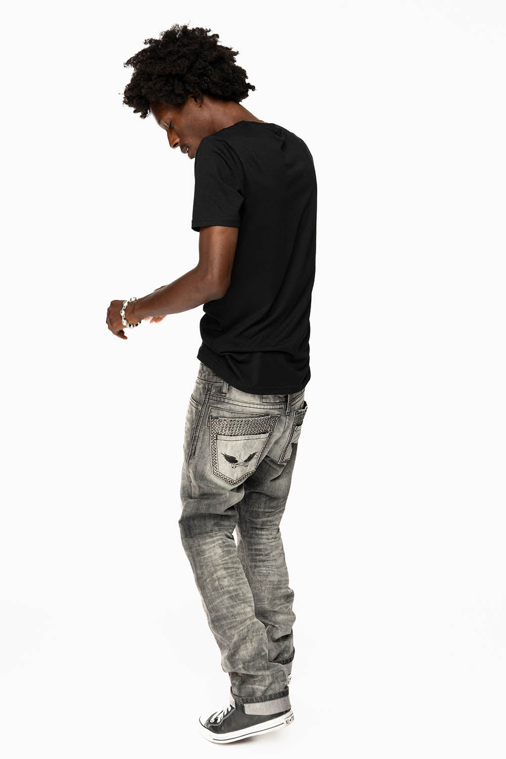 MENS DOUBLE BACK POCKET JEANS LIMITED EDITION WITH BLK DIAMOND CRYSTALS IN CHEROKEE WASH