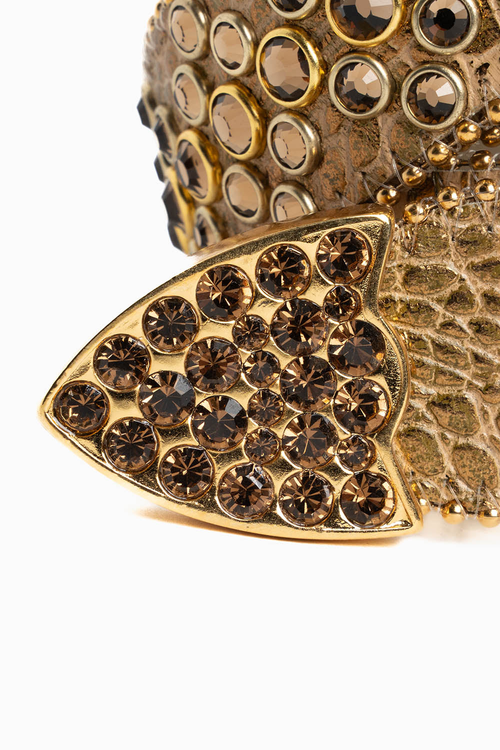 ROBIN'S JEAN GOLD CROCODILE LEATHER BELT WITH SMOKY TOPAZ CRYSTALS