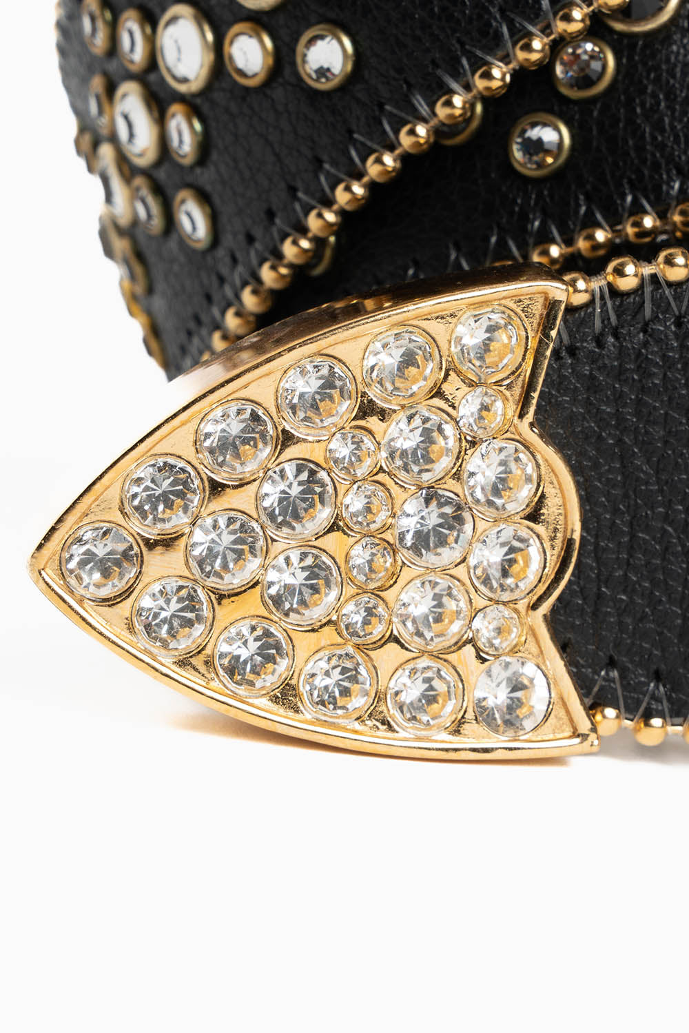 ROBIN'S JEAN BLACK LEATHER BELT WITH CLEAR CRYSTALS