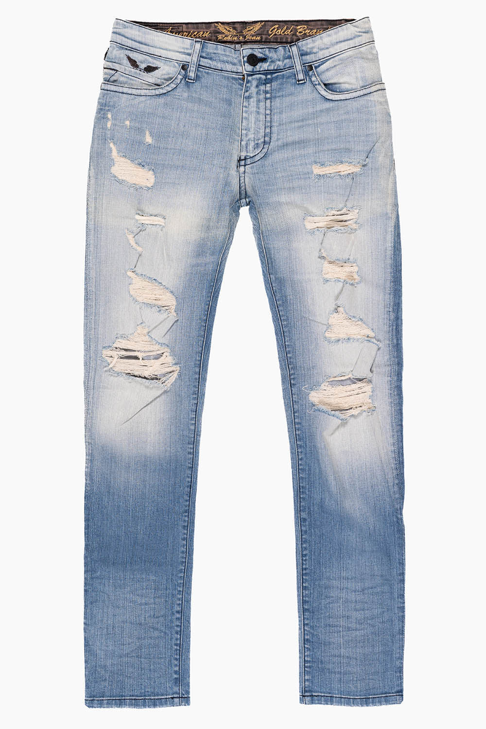 LONG FLAP MENS SLIM JEANS IN ELROY MEDIUM BROKEN WASH WITH FULL FLAP CRYSTALS