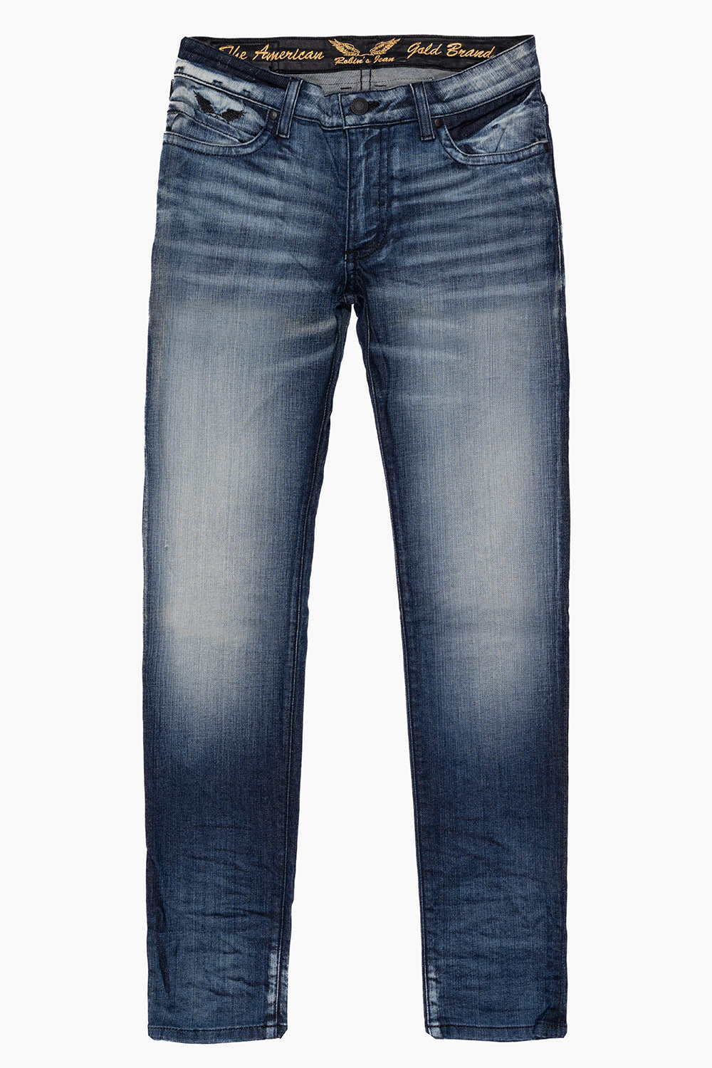 LONG FLAP MENS SLIM JEANS IN BLUE LEYTON DARK WASH WITH FULL FLAP CRYSTALS