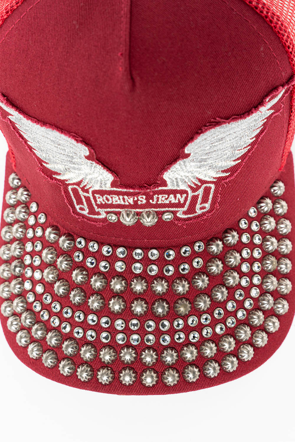 BURGUNDY TRUCKER HAT WITH STUDS AND CRYSTALS