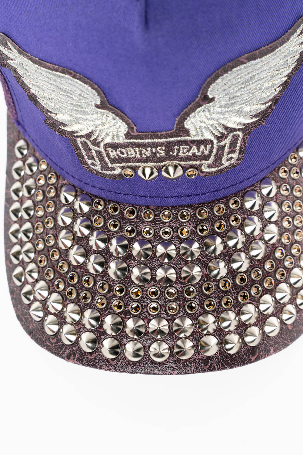 PURPLE/WINE OSTRICH TRUCKER HAT WITH SILVER WING LOGO EMBROIDERY