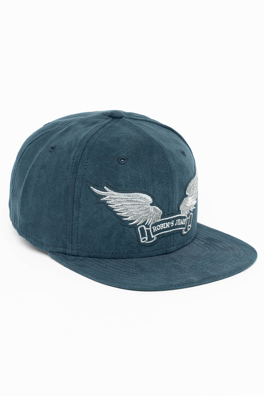 MICRO SUEDE CAP IN BLUE COLOR IN SILVER WING LOGO EMBROIDERY