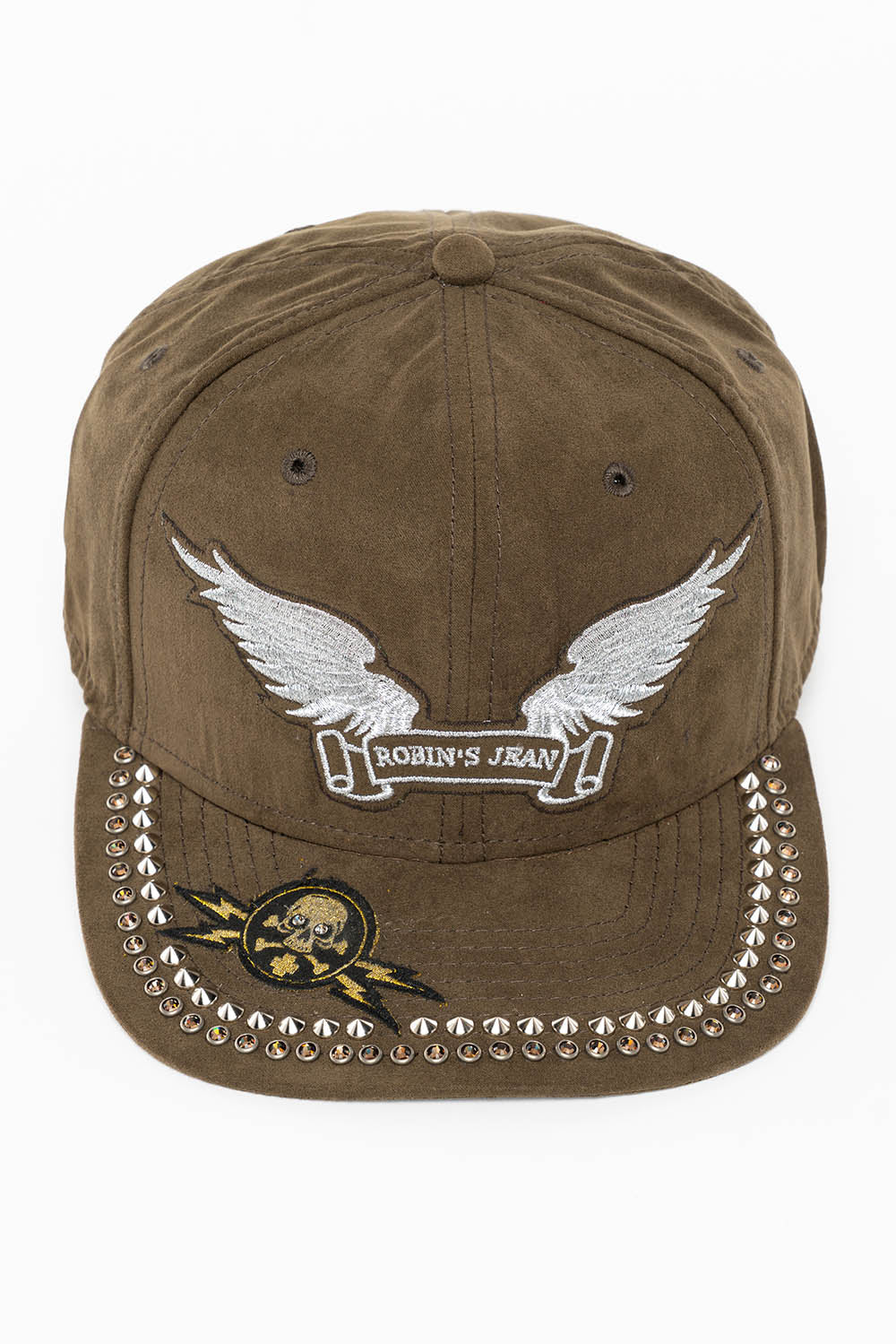 MICRO SUEDE CAP IN OLIVE COLOR IN SILVER WING LOGO EMBROIDERY