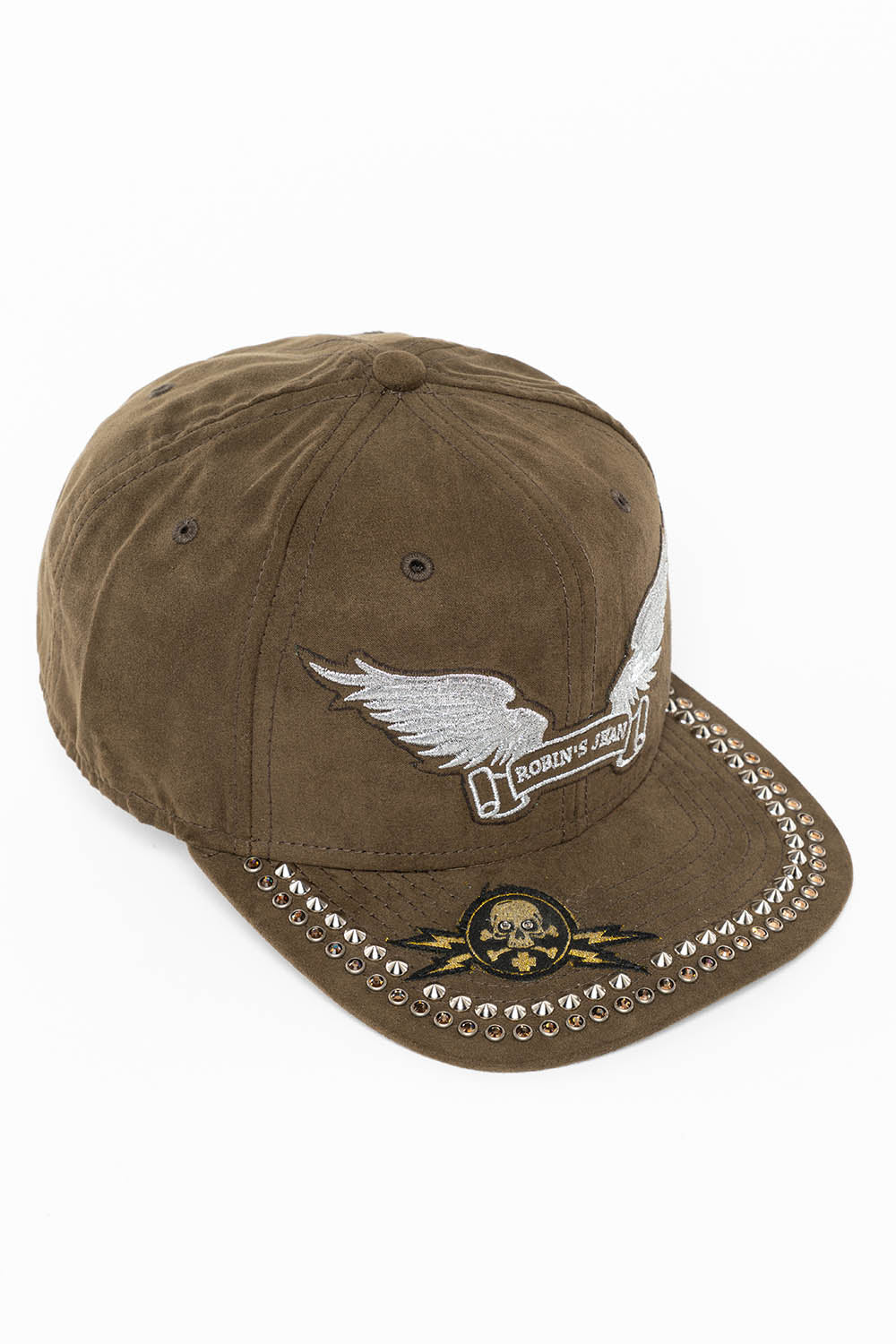 MICRO SUEDE CAP IN OLIVE COLOR IN SILVER WING LOGO EMBROIDERY