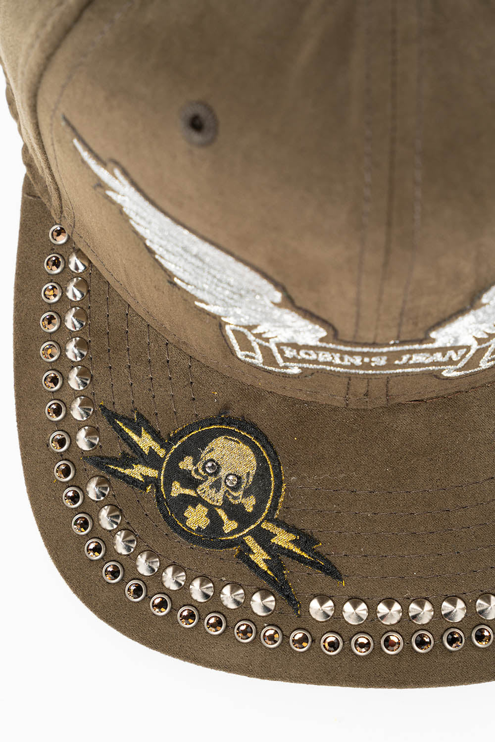MICRO SUEDE CAP IN OLIVE COLOR IN SILVER WING LOGO EMBROIDERY