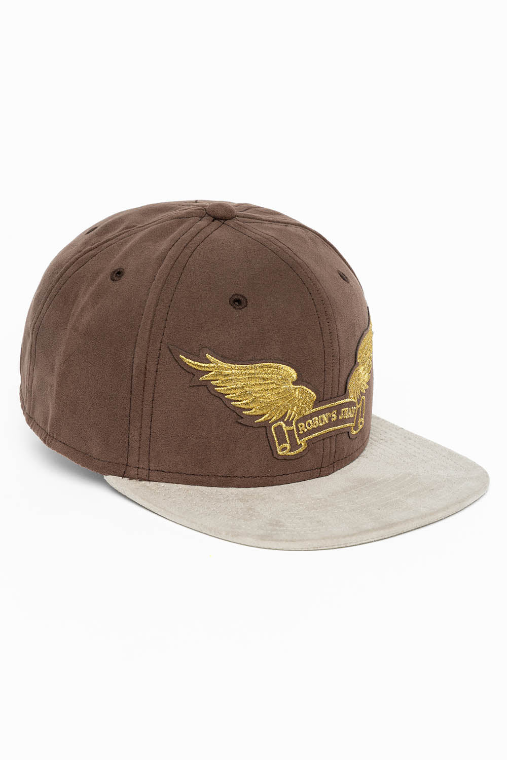 MICRO SUEDE CAP IN BROWN /STONE COLOR IN GOLD WING LOGO EMBROIDERY