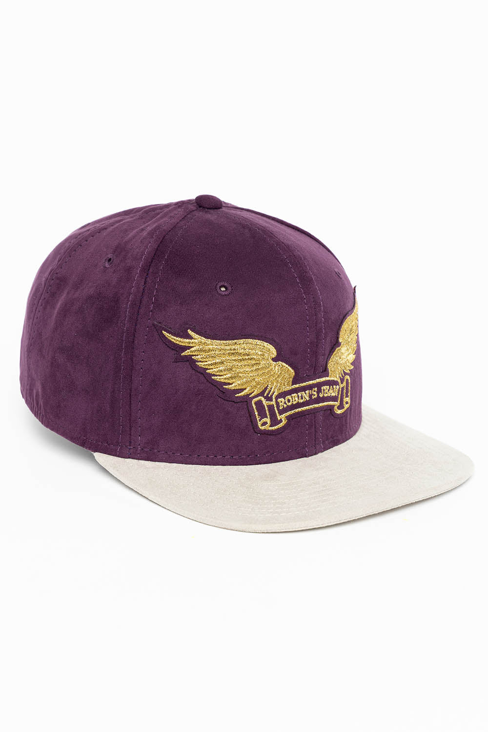 MICRO SUEDE CAP IN GRAPE/STONE COLOR IN GOLD WING LOGO EMBROIDERY