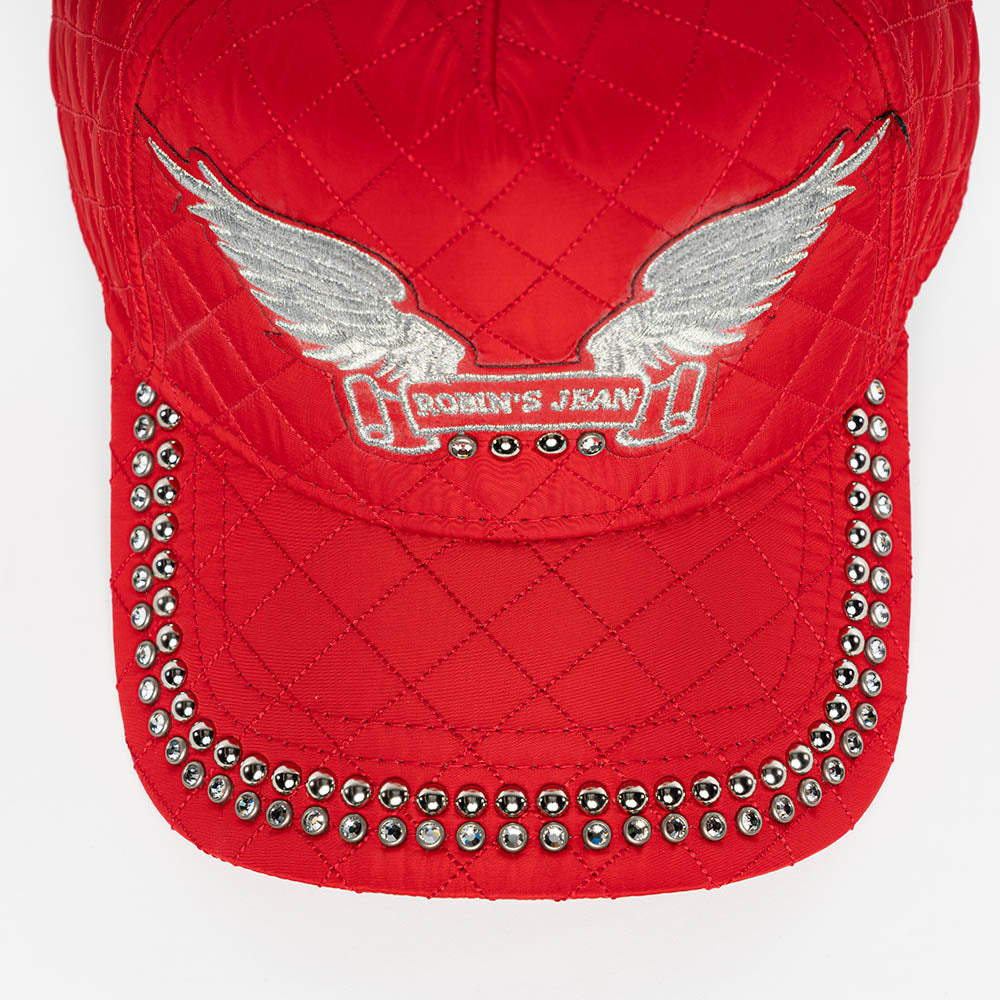 ROBINS QUILTED CAP IN RED WITH EMBALISHMENT