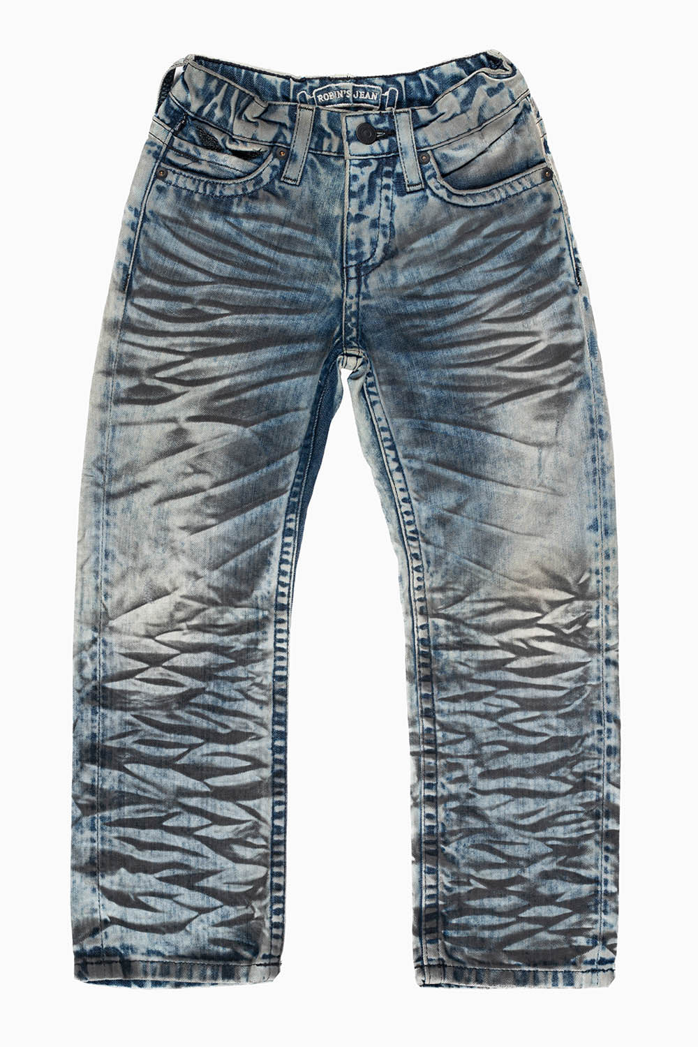 ROBINS KIDS LONG FLAP SLIM-STRAIGHT JEANS IN D WASH BLK WASH