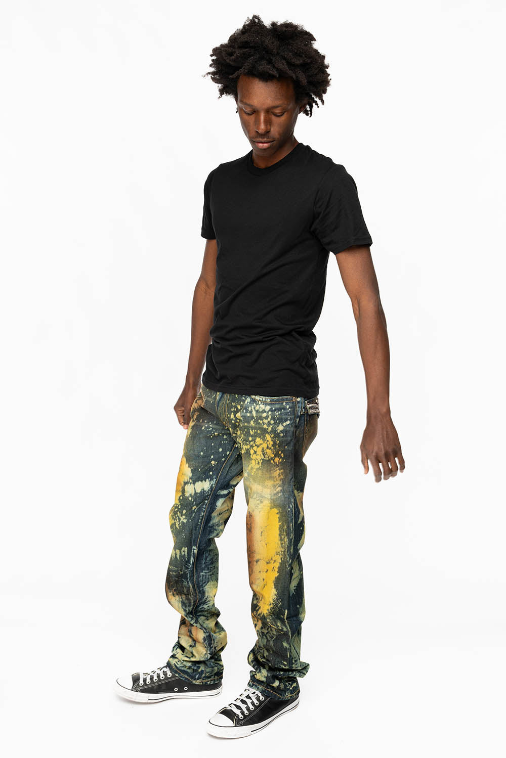 KILLER FLAP STRAIGHT LEG JEANS WITH FULL CRYSTALS AND STUDS IN TOPANGA CANYON WASH