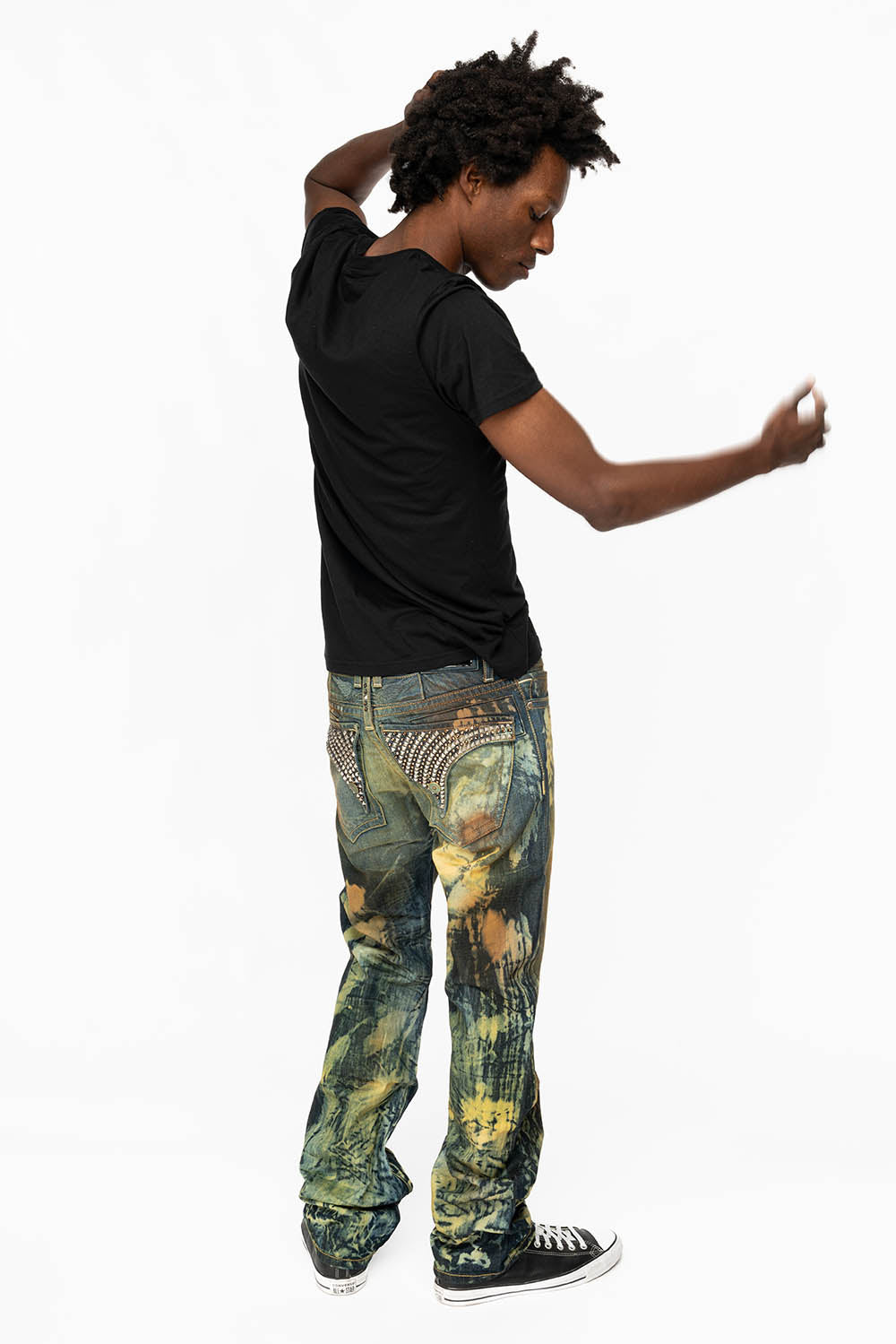 KILLER FLAP STRAIGHT LEG JEANS WITH FULL CRYSTALS AND STUDS IN TOPANGA CANYON WASH