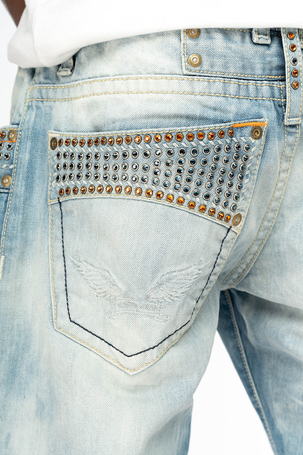 ROBIN’S LIMITED EDITION CHEROKEE BLUE WASH WITH MONTANA AND ORANGE CRYSTALS