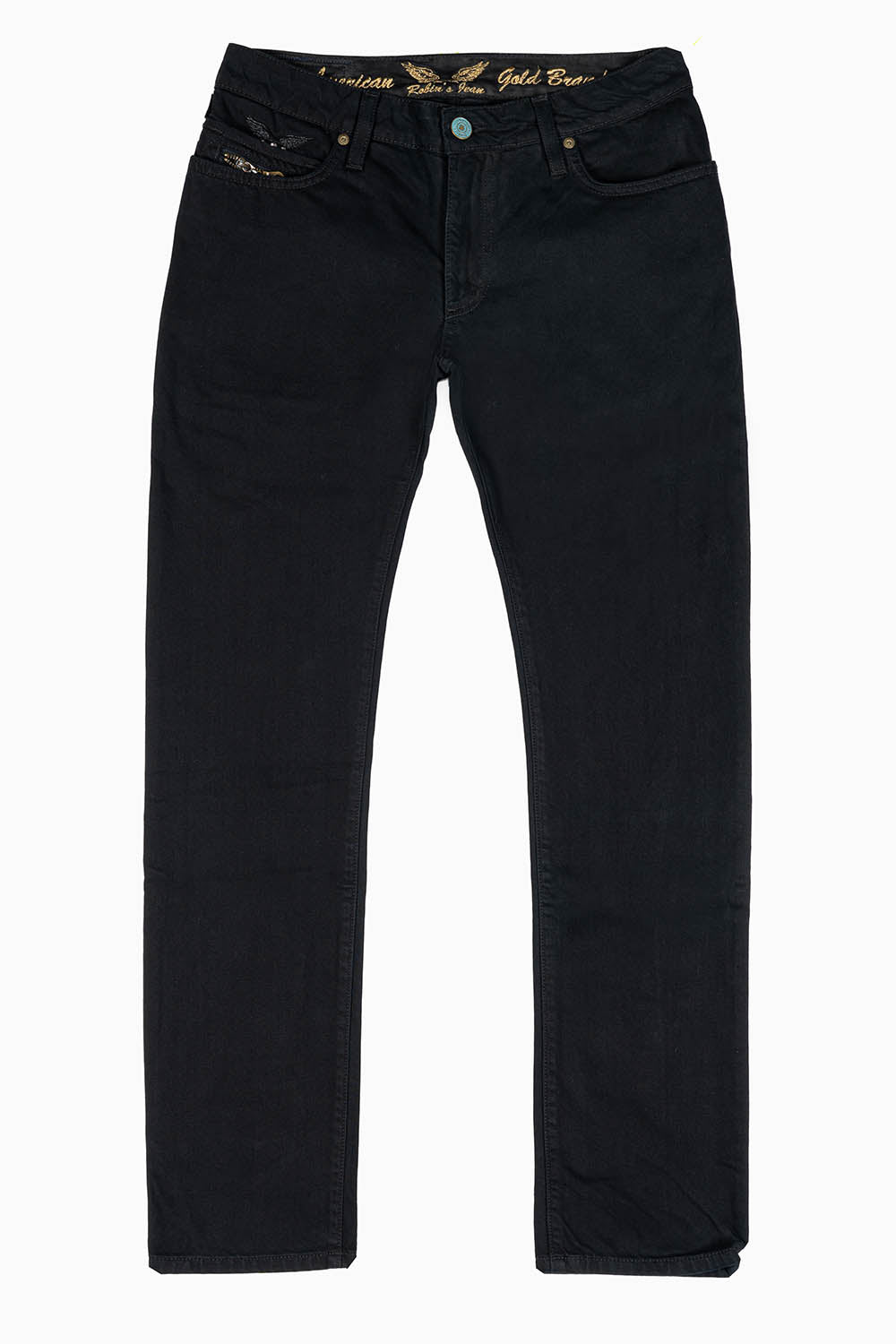 MINI FLAP MENS SLIM JEANS IN PURE BLK WASH WITH CRYSTALS