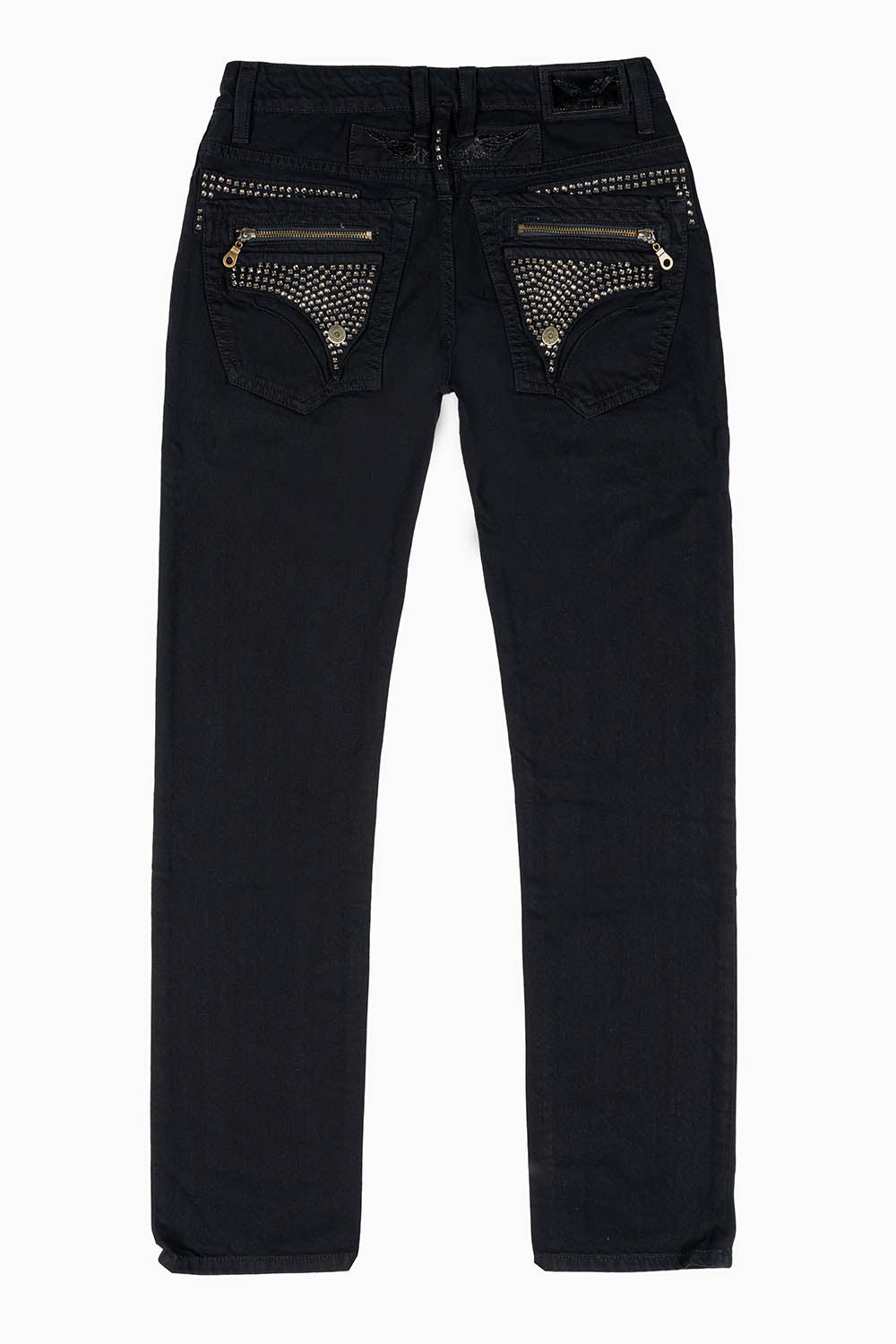 MINI FLAP MENS SLIM JEANS IN PURE BLK WASH WITH CRYSTALS