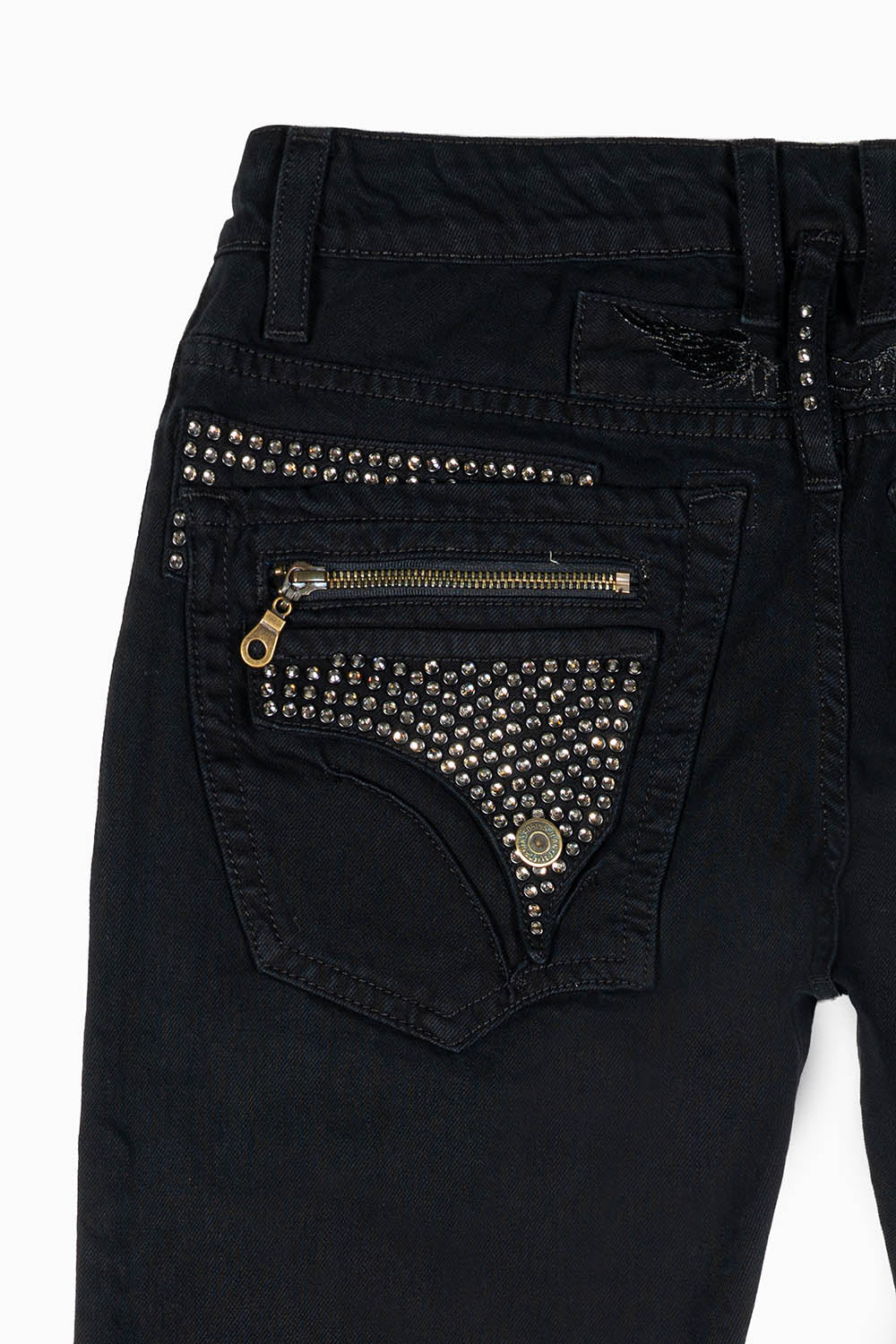 MINI FLAP MENS SLIM JEANS IN PURE BLK WASH WITH CRYSTALS