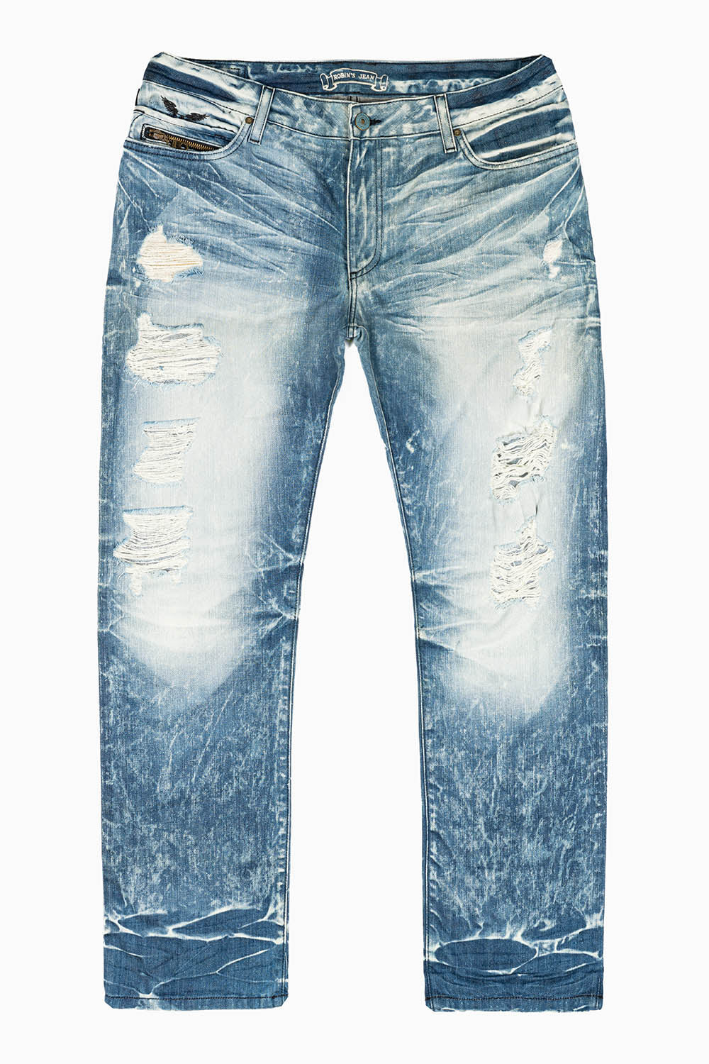 MINI FLAP MENS SLIM JEANS IN BLUE 5D MEDIUM BROKEN WASH WITH CRYSTALS