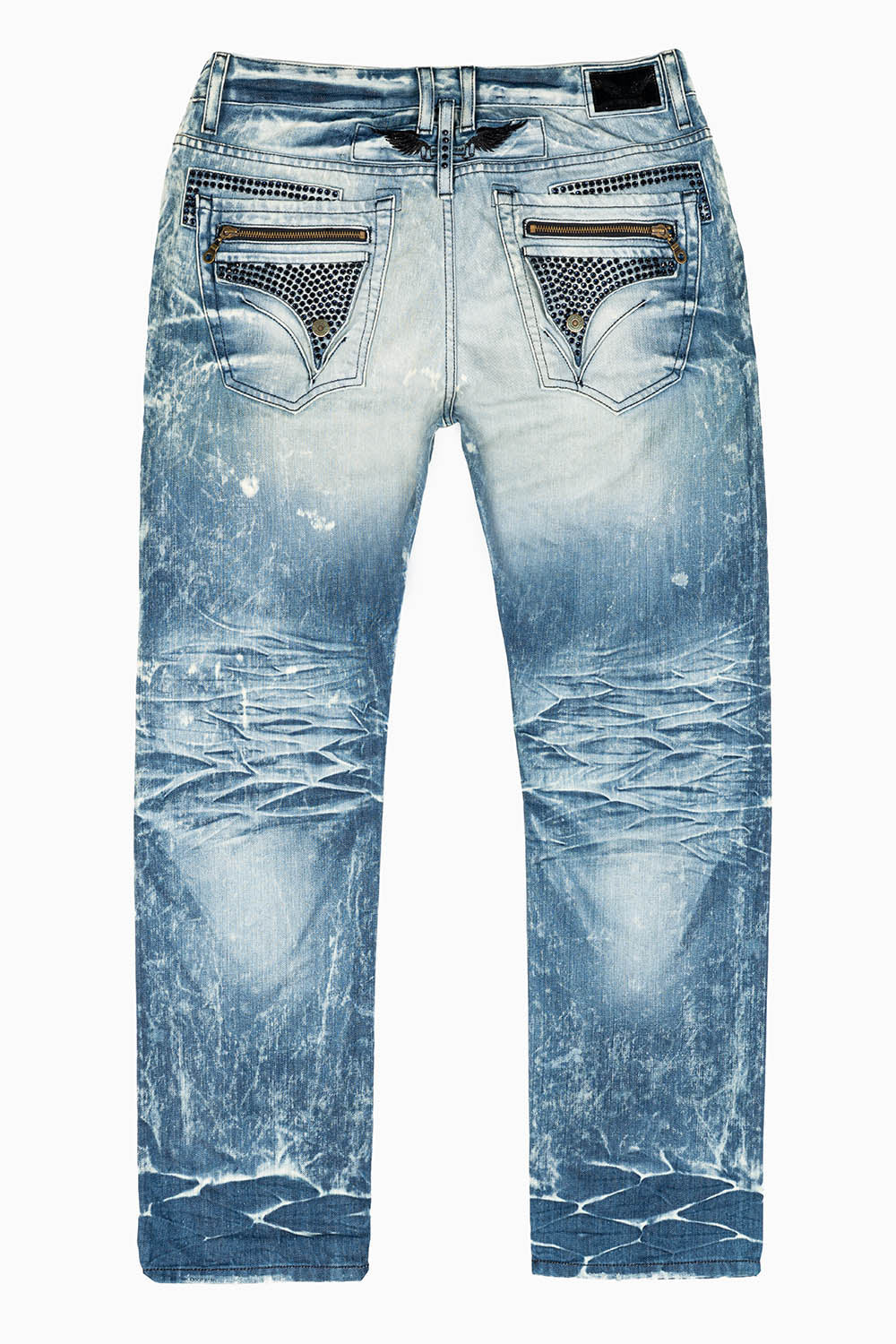 MINI FLAP MENS SLIM JEANS IN BLUE 5D MEDIUM BROKEN WASH WITH CRYSTALS