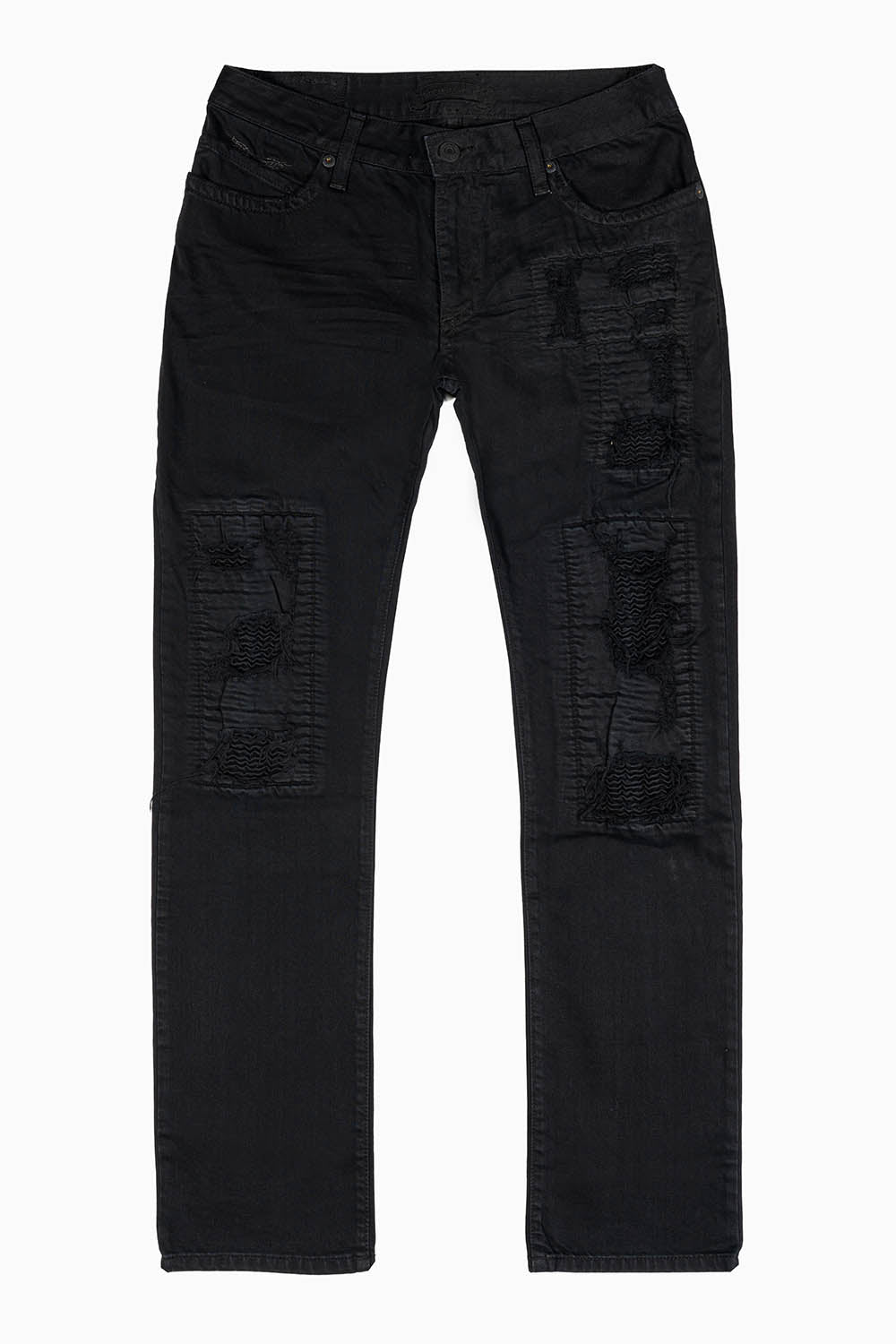 CROSSED OUT MENS CLASIC STRAIGHT LEG JEANS IN PURE BLK
