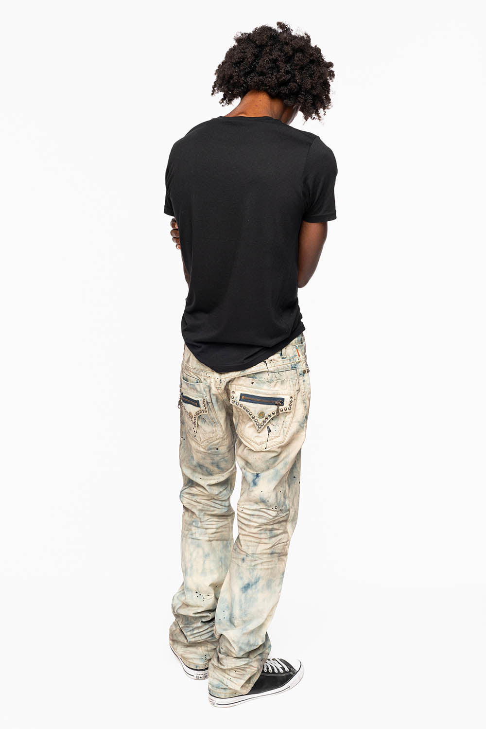 MENS SMALL FLAP POCKET STRAIGHT LEG JEANS IN FROZEN WASH WITH CRYSTALS