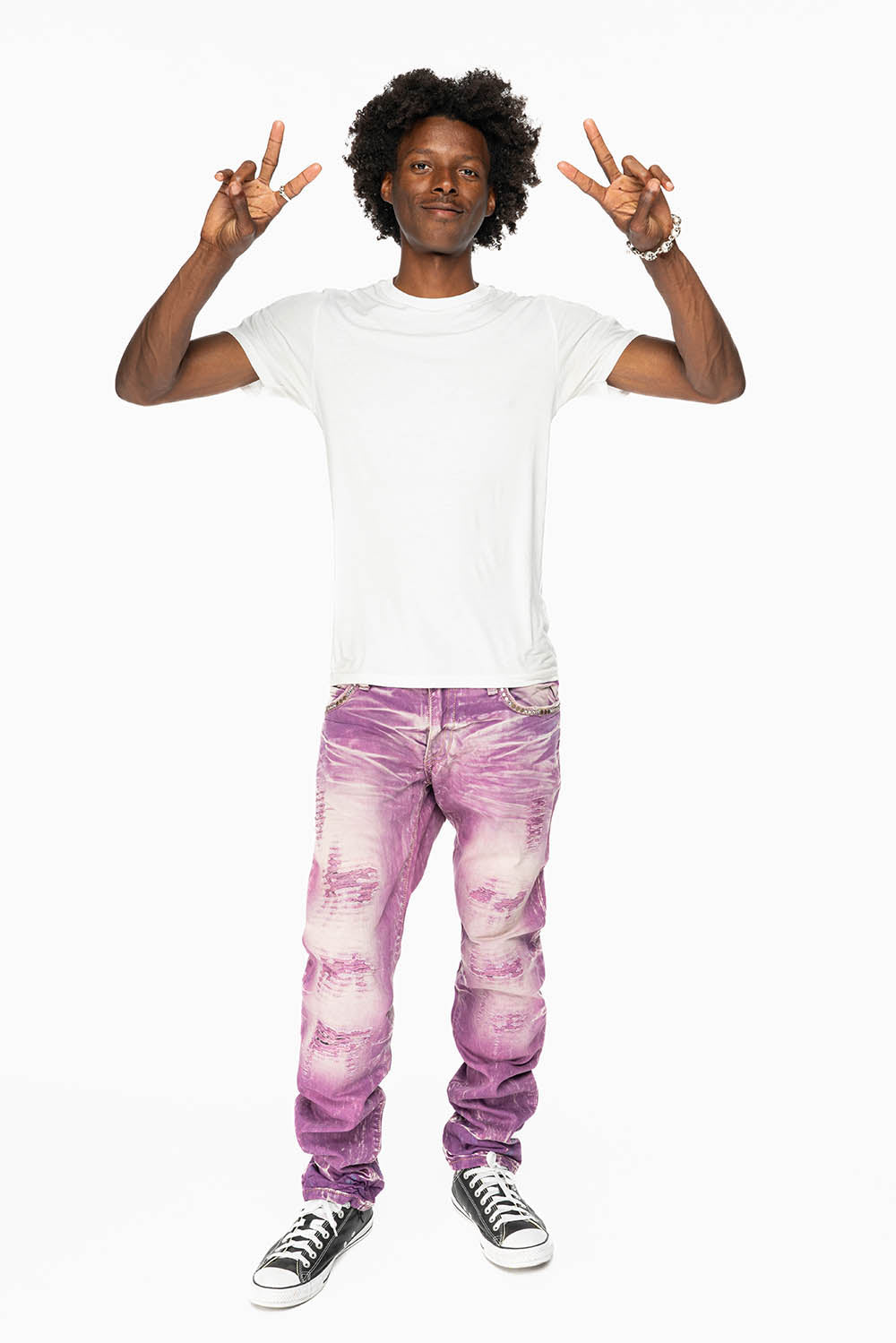 CLASSIC 5 POCKET SLIM LEG JEANS IN MONTECITO DESTROY WASH EMBELISHED WITH CRYSTALS AND STUDS