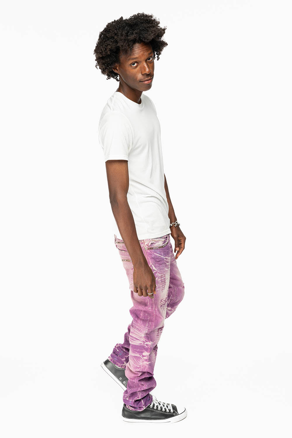 CLASSIC 5 POCKET SLIM LEG JEANS IN MONTECITO DESTROY WASH EMBELISHED WITH CRYSTALS AND STUDS
