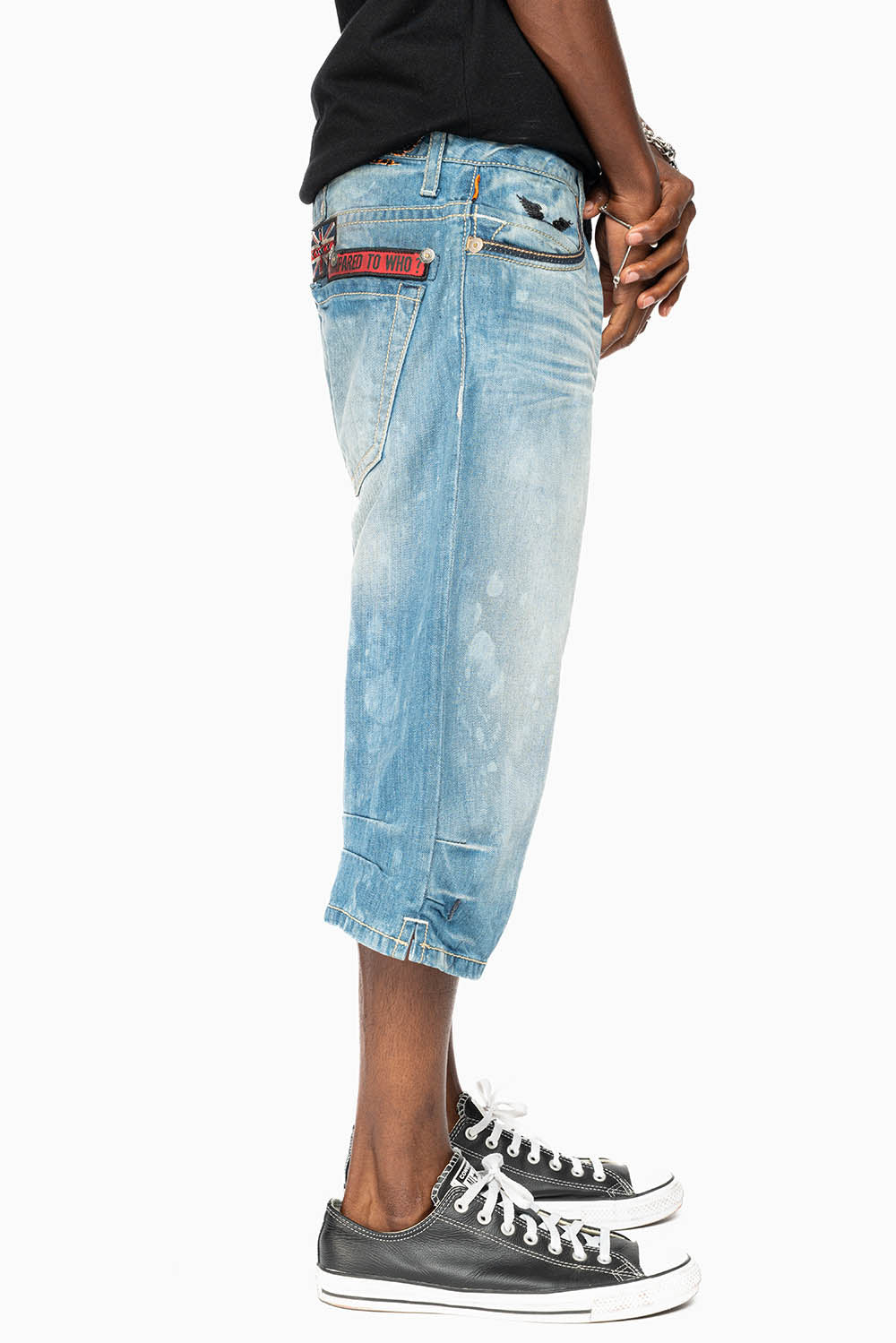 LIMITED EDITION EASY RIDER SHORTS W/ PATCHES IN AQUARAMA DARK WASH