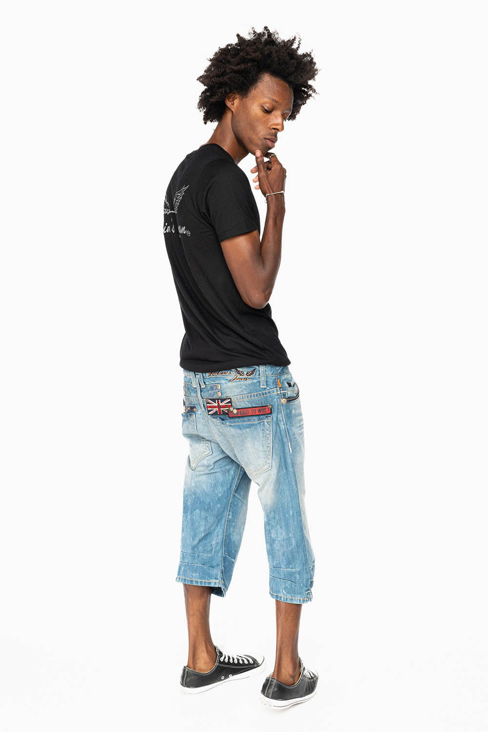 LIMITED EDITION EASY RIDER SHORTS W/ PATCHES IN AQUARAMA DARK WASH