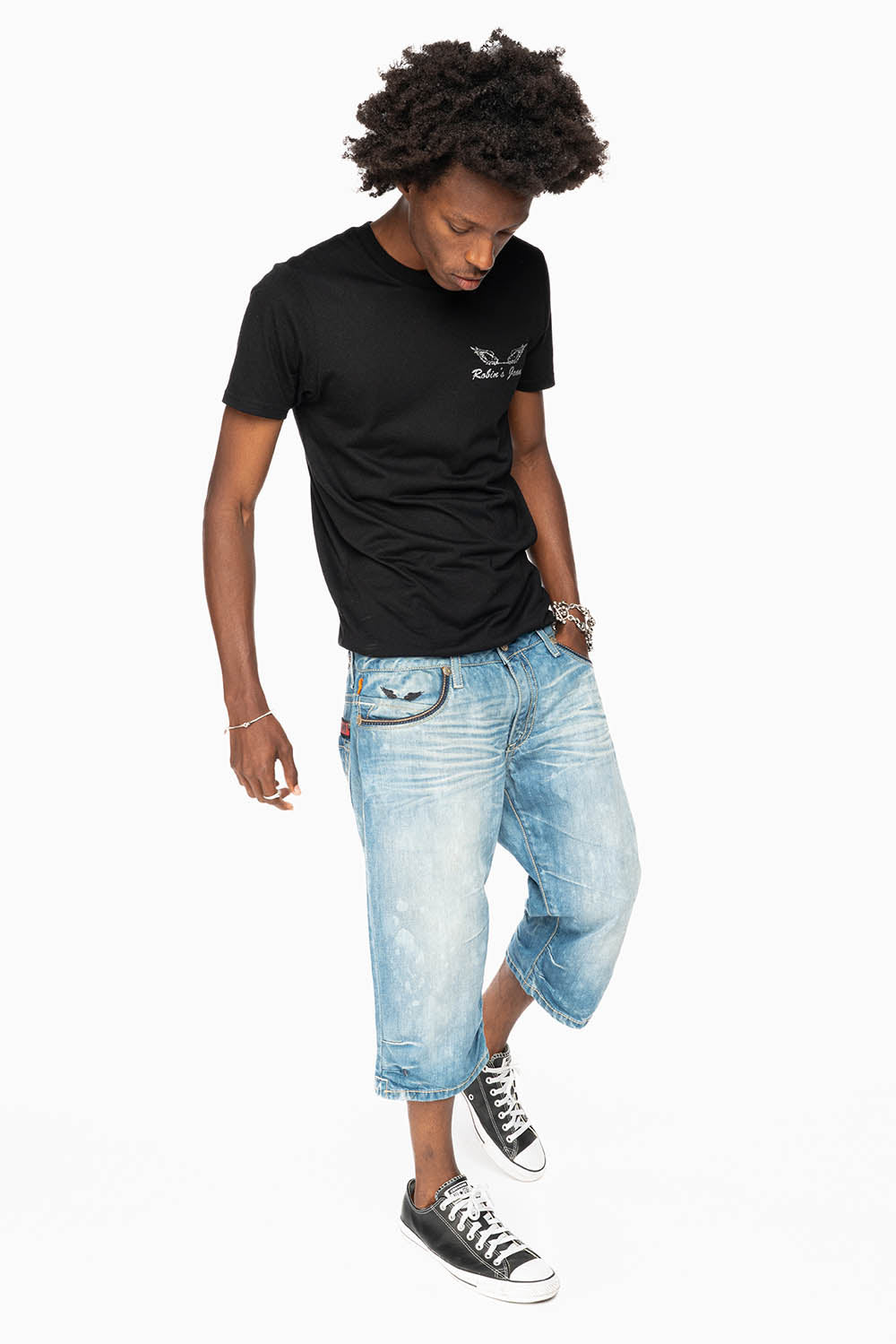 LIMITED EDITION EASY RIDER SHORTS W/ PATCHES IN AQUARAMA DARK WASH