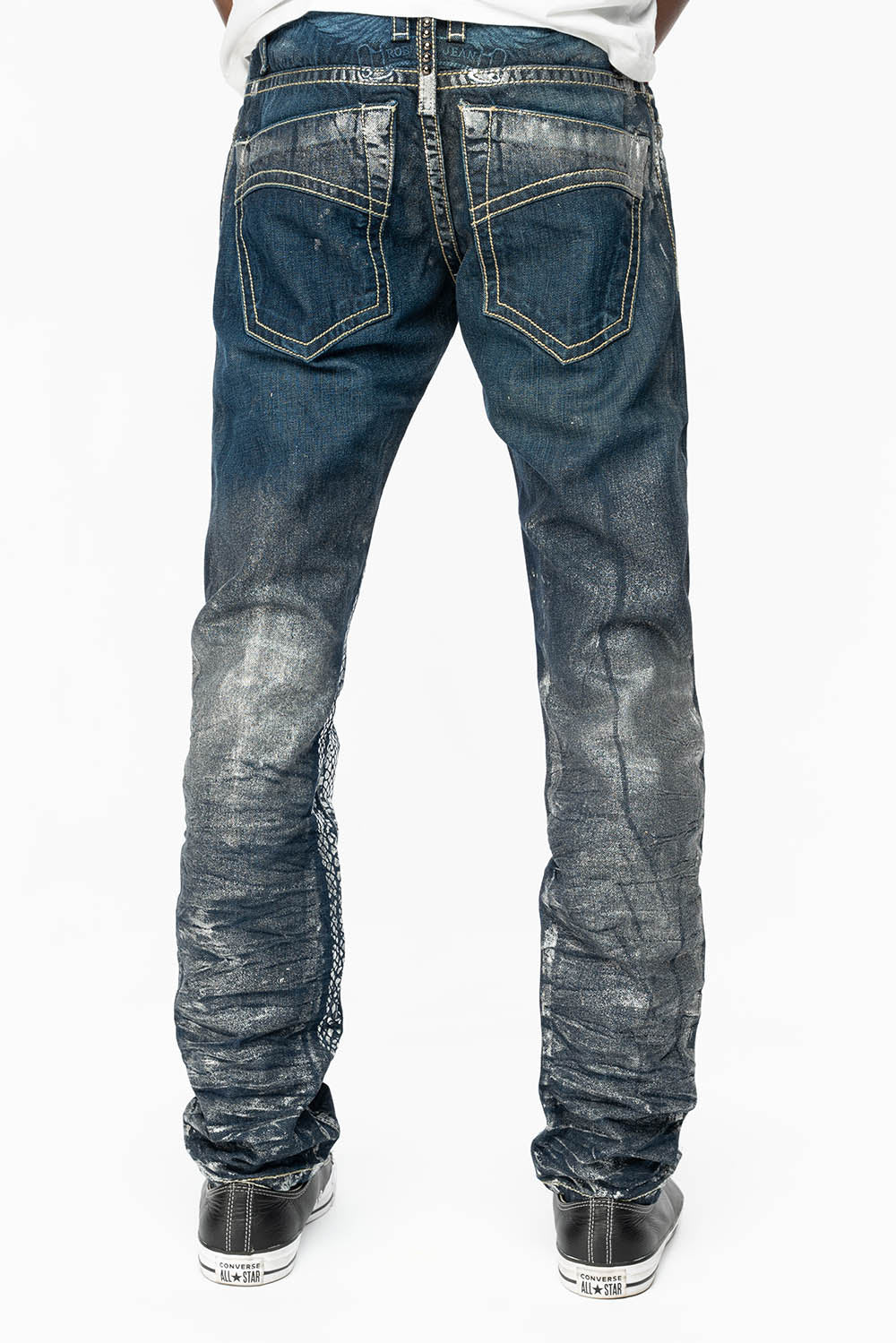 CLASSIC 5 POCKET STRAIGHT LEG JEANS IN DESIGNER SNAKE SILVER WASH