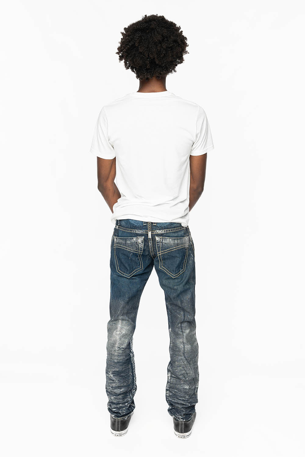 CLASSIC 5 POCKET STRAIGHT LEG JEANS IN DESIGNER SNAKE SILVER WASH