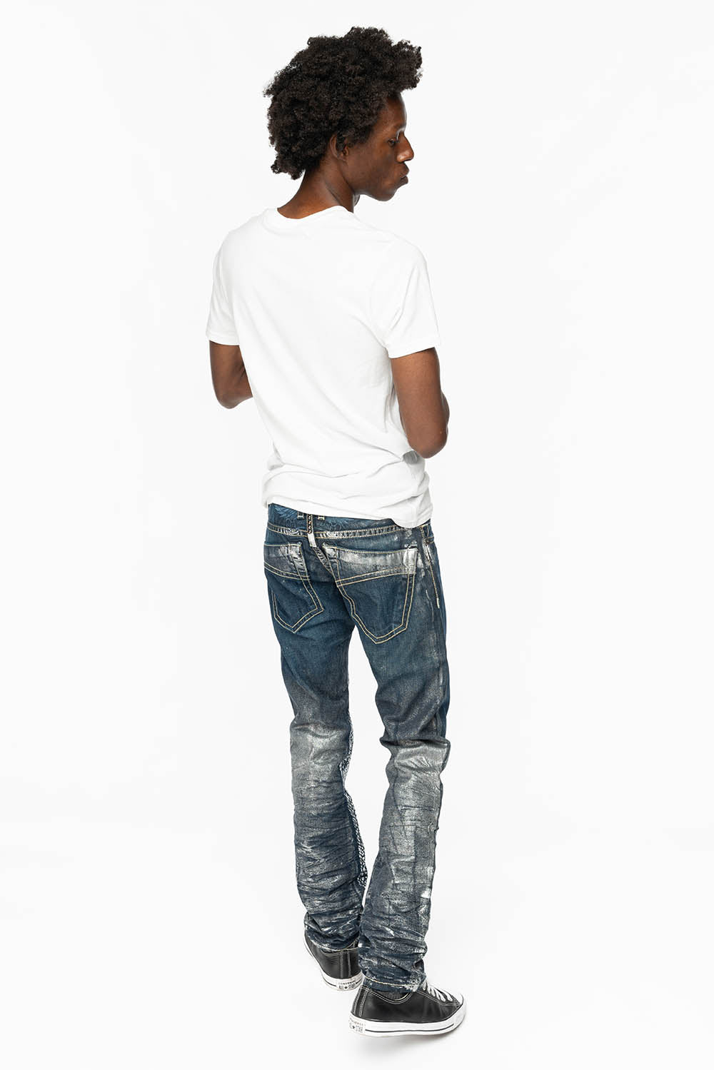 CLASSIC 5 POCKET STRAIGHT LEG JEANS IN DESIGNER SNAKE SILVER WASH